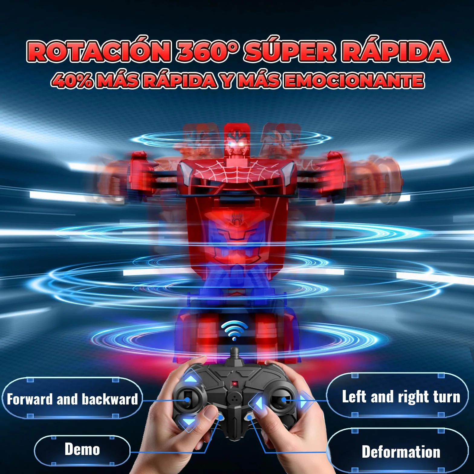 Coche Teledirigido Transform, Ojos Intermitentes & Luces Chasis, Coche RC 2,4GHz & Robot Rotación 360°, Juguetes Juegos para Niño Niños de 3 4 5 6 7 8 9 10 11 12 Años Regalo Cumpleaños Pascua