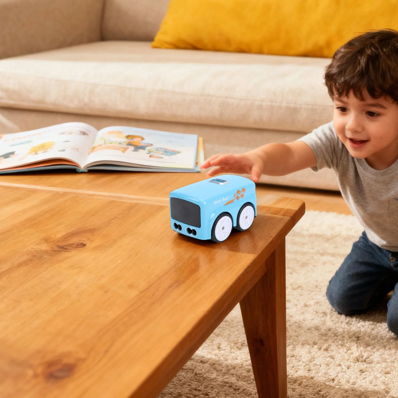 Magic Mini RC Bus, 2026 Gesto y Control Remoto Sensor Inteligente Coche, Seguimiento de Línea de Evitación Automática Vehículo RC de Escritorio con Luces de Expresión LED (Blue)