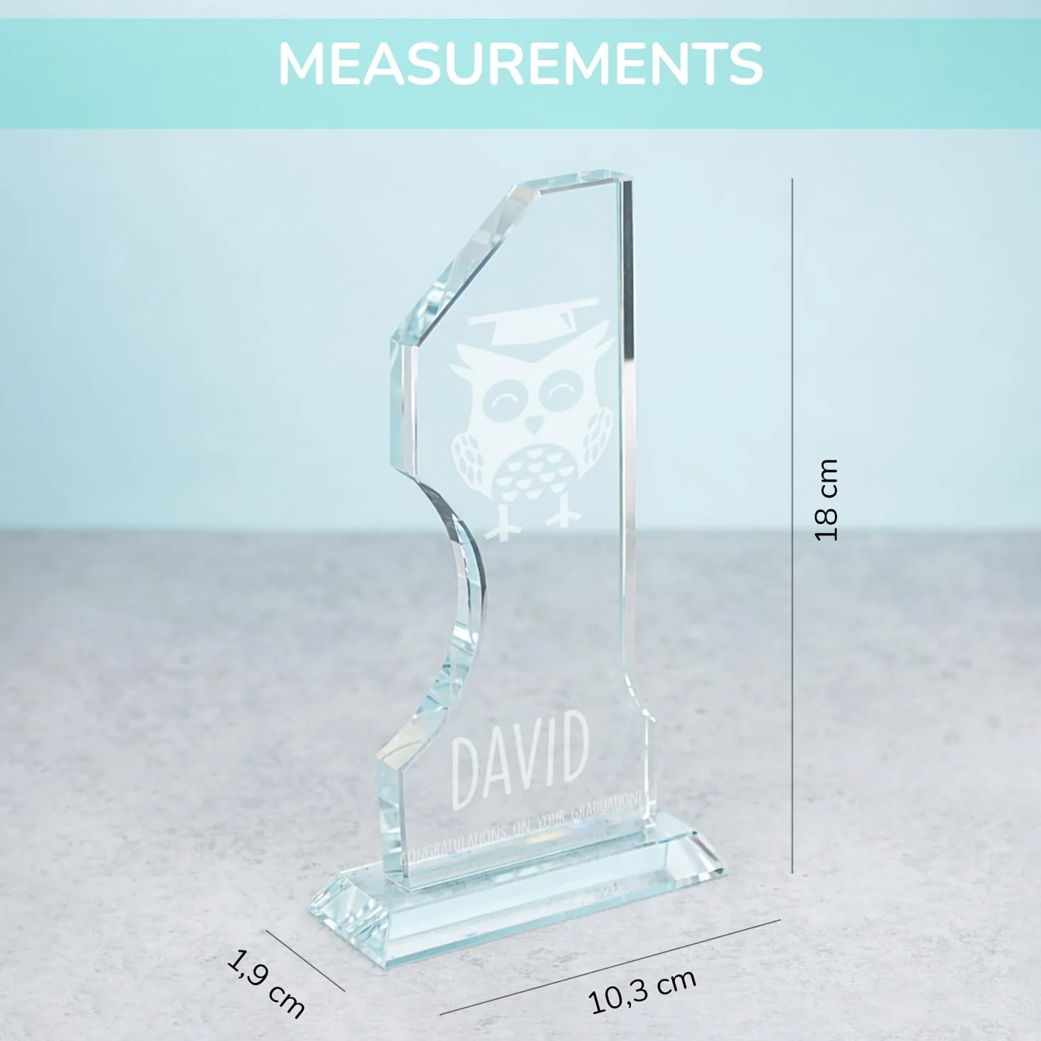 Trofeo Personalizado con Nombre y Texto Cristal Grabado Número 1 Incluye Estuche
