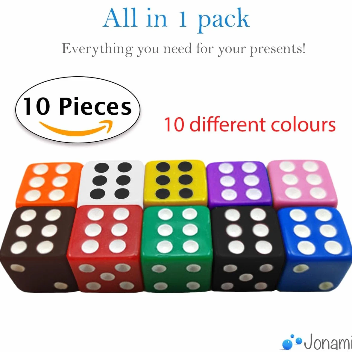 Juego de 10 dados multicolor, 16 mm, acrílico, 6 caras para juegos de mesa y accesorios