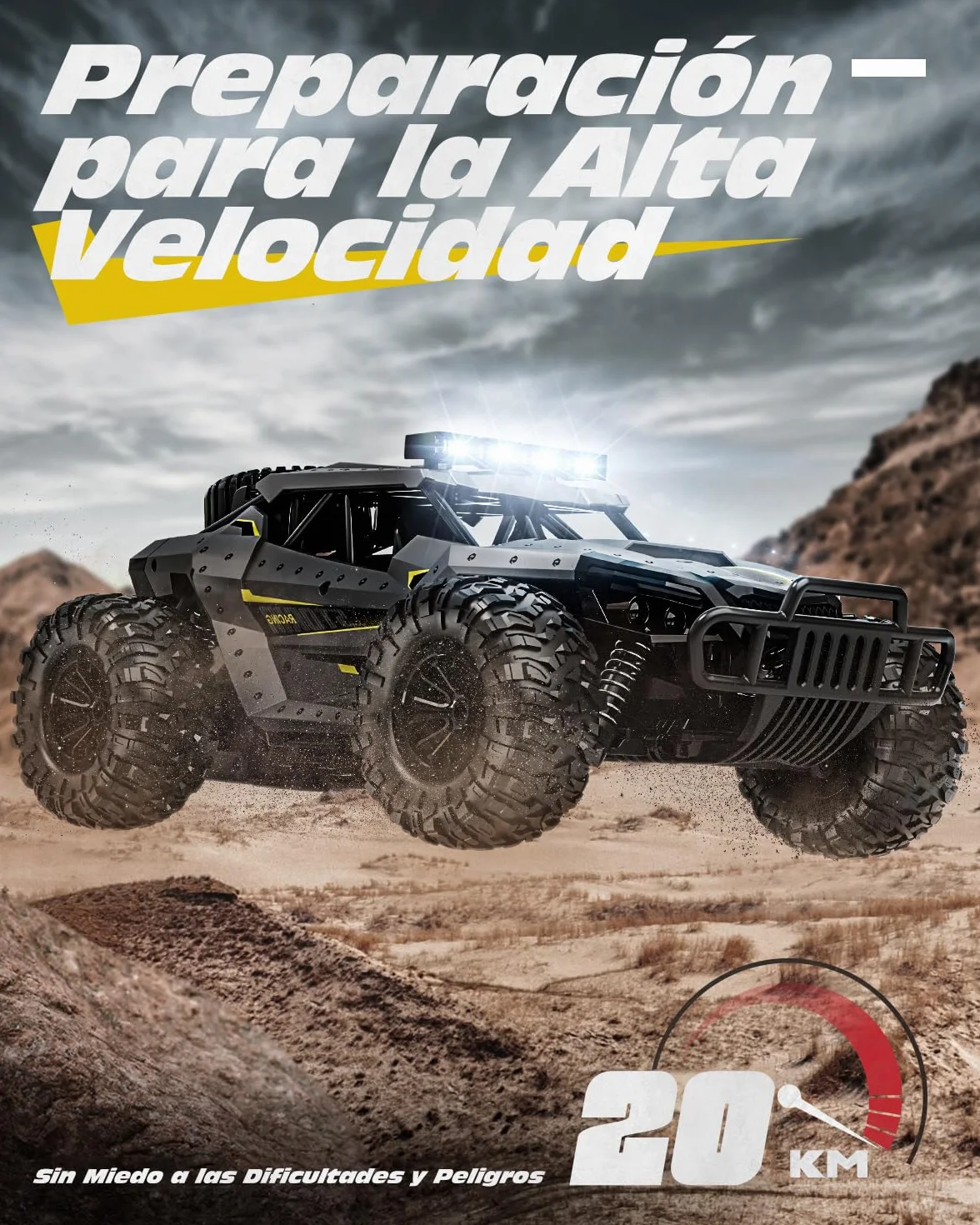 Tecnock Coches de Control Remoto para niños y Adultos, Escala 1:16, 20 km/h Tracción 2, camión Monstruo Todo Terreno, 2 Baterías para Juego de 60 Minutos, Juguetes Regalos para niños y niñas