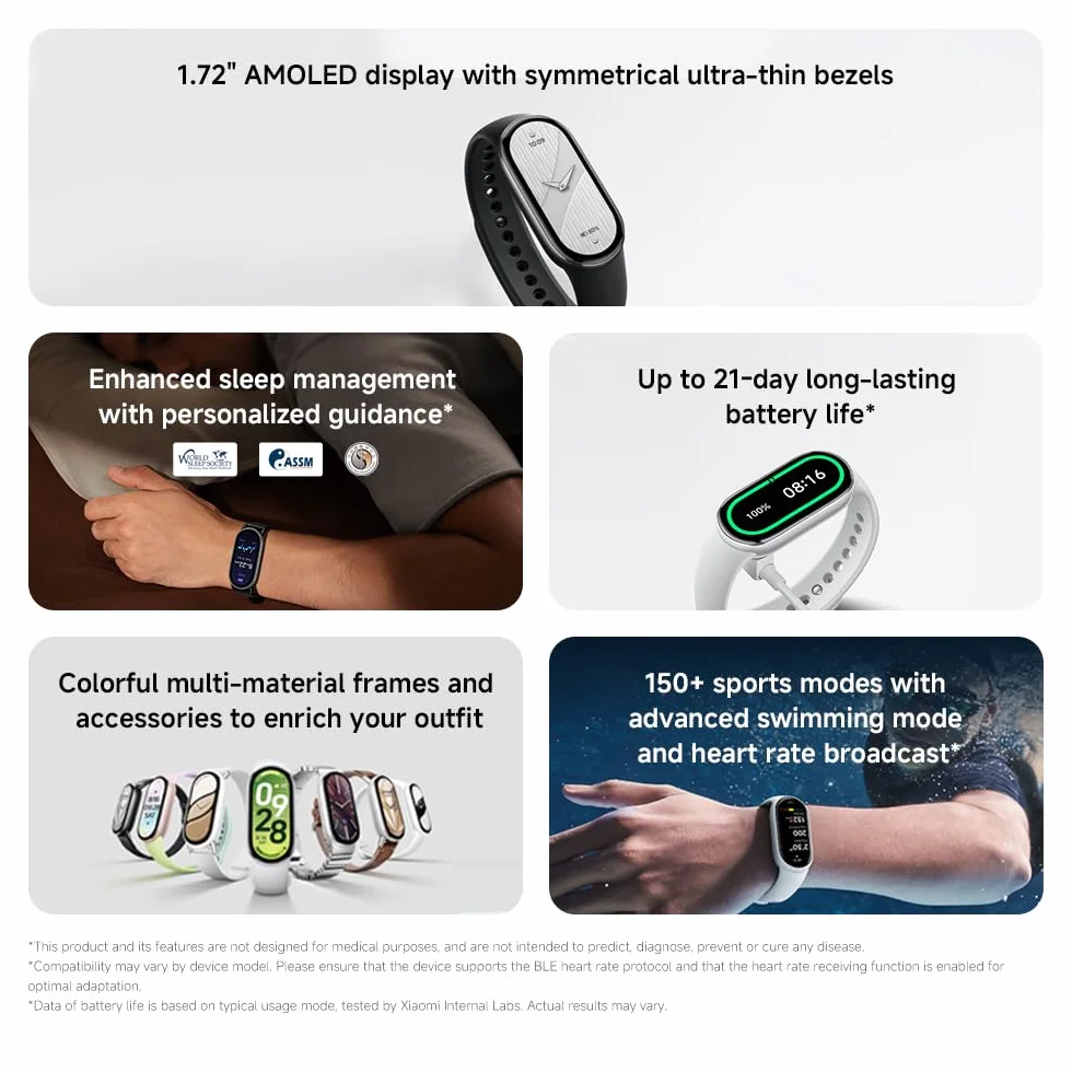 Xiaomi Smartband 10, Pantalla AMOLED 1,72", Carga rápida, 150+ Modos Deportivos, Monitorización Salud y Sueño, HyperOS 2.0, Impermeable 5ATM, Brújula