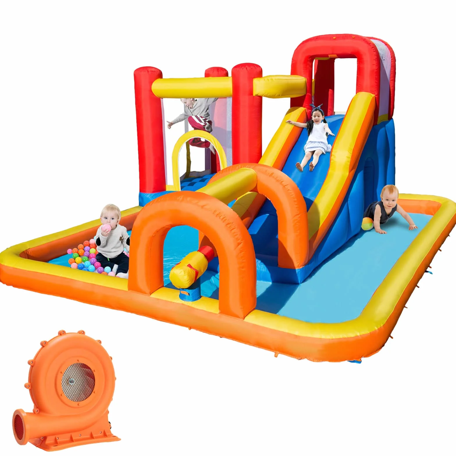 Baralir Castillo Hinchable con Ventilador, tobogán seco y de Agua, Puede albergar 3~5 niños al Mismo Tiempo. Castillo para niños para Uso Interior o Exterior 400 × 320 × 200 cm
