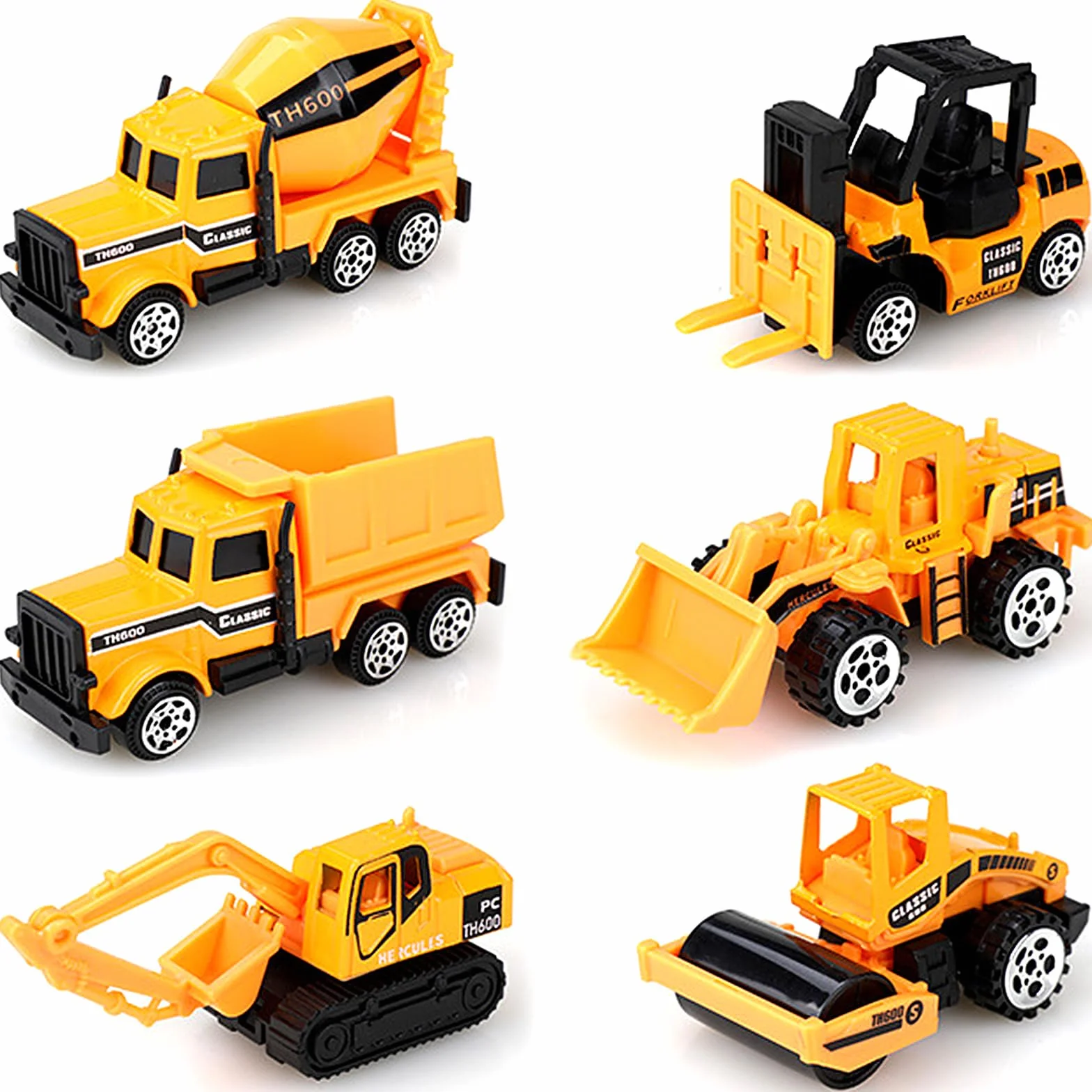 6 Piezas Mini Vehículo de Construcciones Juguete, Juego de Juguetes Camión de Construcción, Construcción Excavadora Camión de Juguete, Regalos de Cumpleaños para Niños a Partir de 3 Años