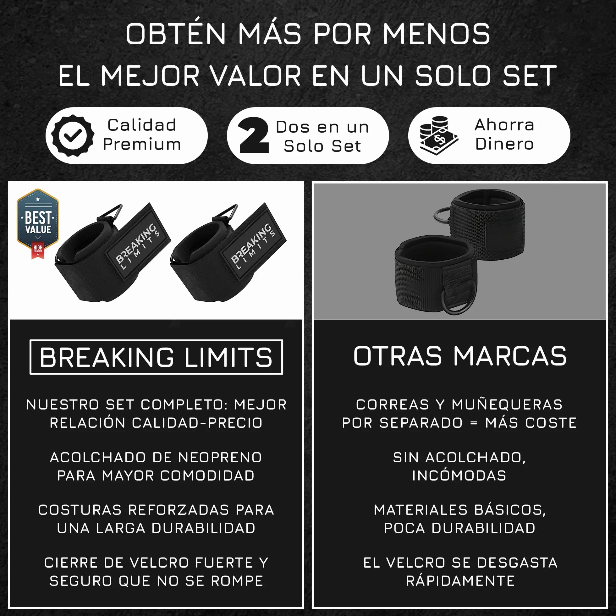 Breaking Limits Muñequeras Gym Polea Agarre Accesorios Gimnasio