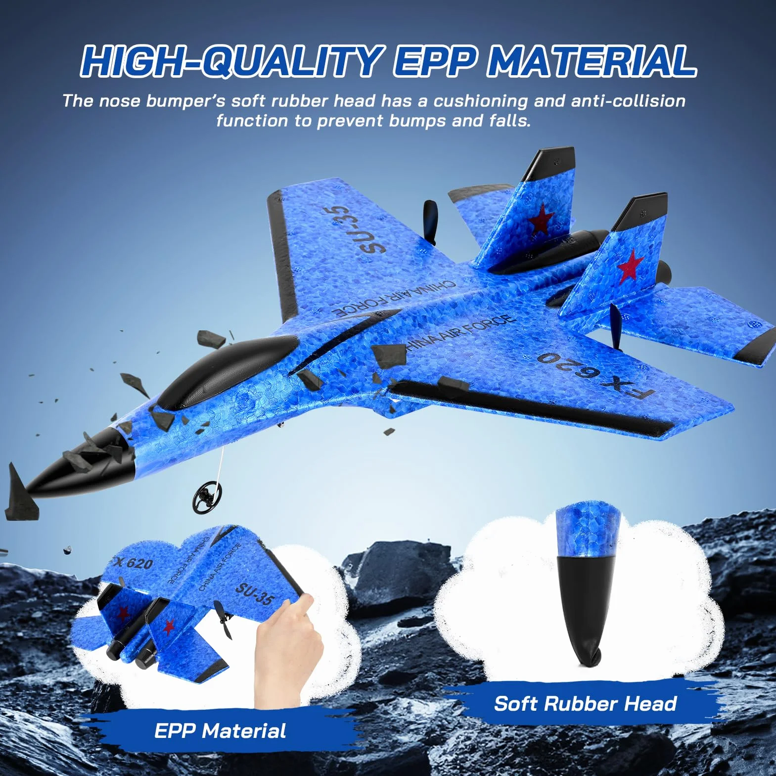 Avión Teledirigido, Avión RC 2.4GHz Avións Control Remoto Niño, Luces LED de Colores, para Niños y Principiantes, estabilizador giroscópico de 3 Ejes de Control Remoto,Azul
