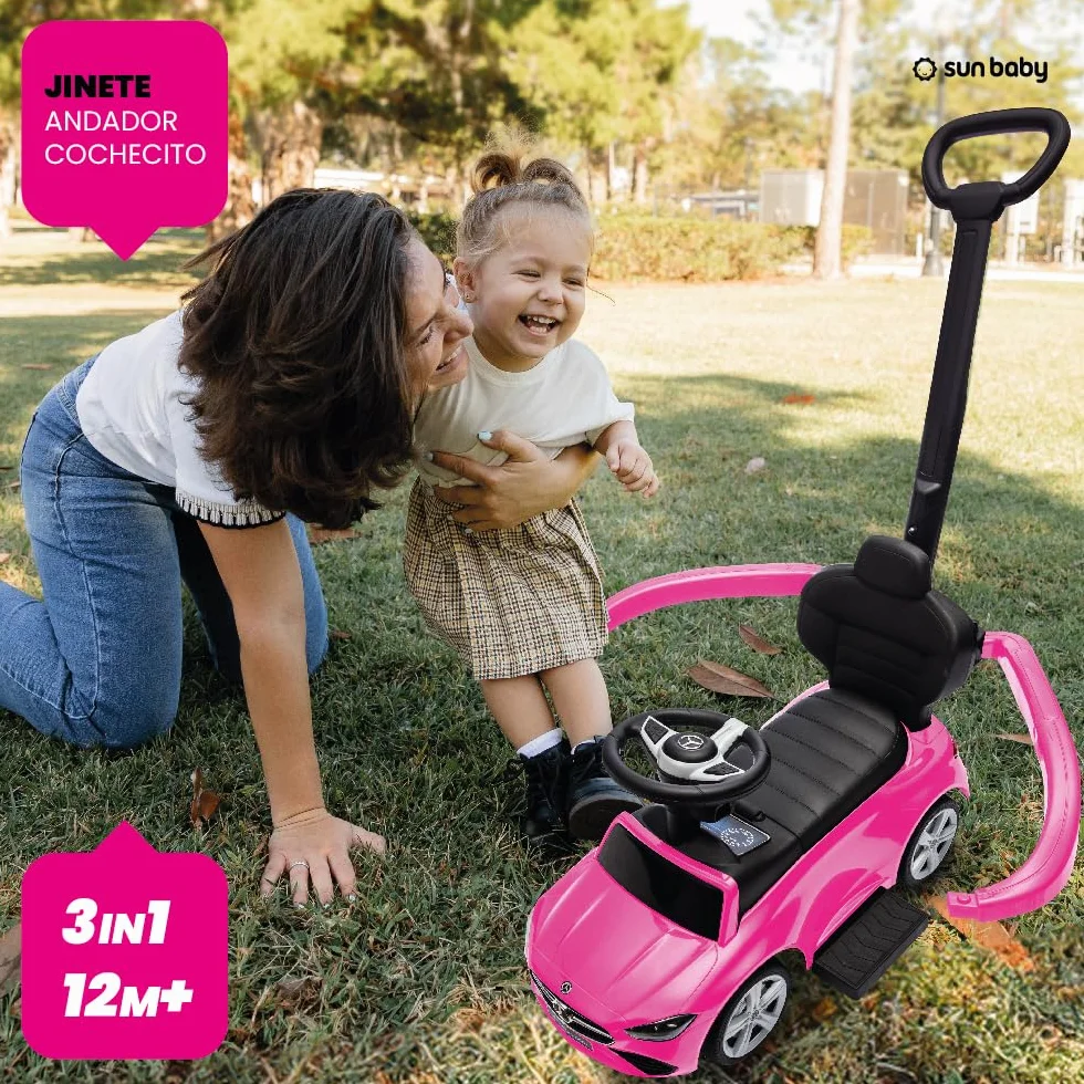 sun baby Coche de Empuje Mercedes C-Class, Coche para Niños a Partir de 1 año, Respaldo Alto, Volante con Audio, reposapiés Extensibles, Compartimento portaobjetos (Rosa)