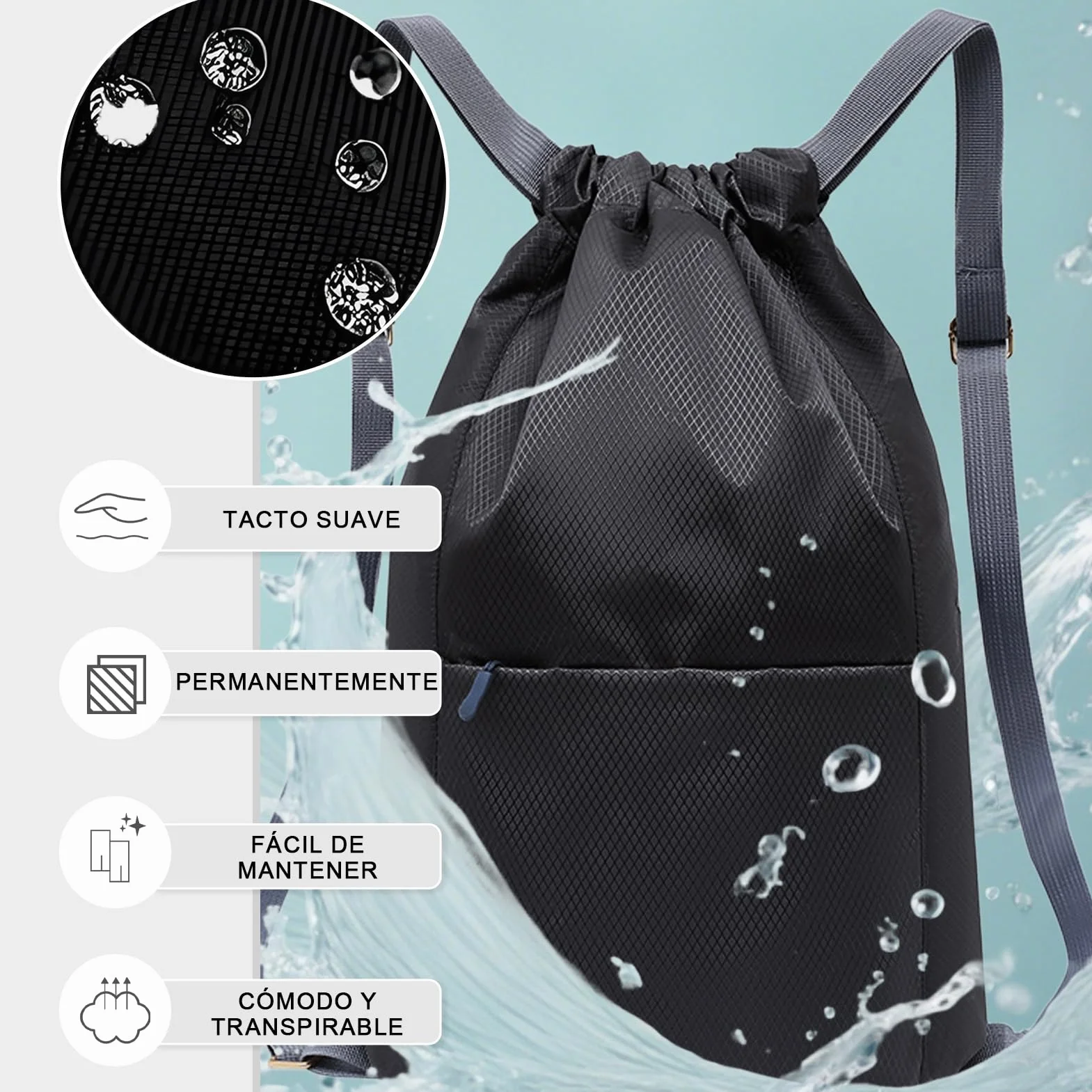 Bolsa de gimnasio impermeable con cordón, mochila plegable gran capacidad para mujer y hombre
