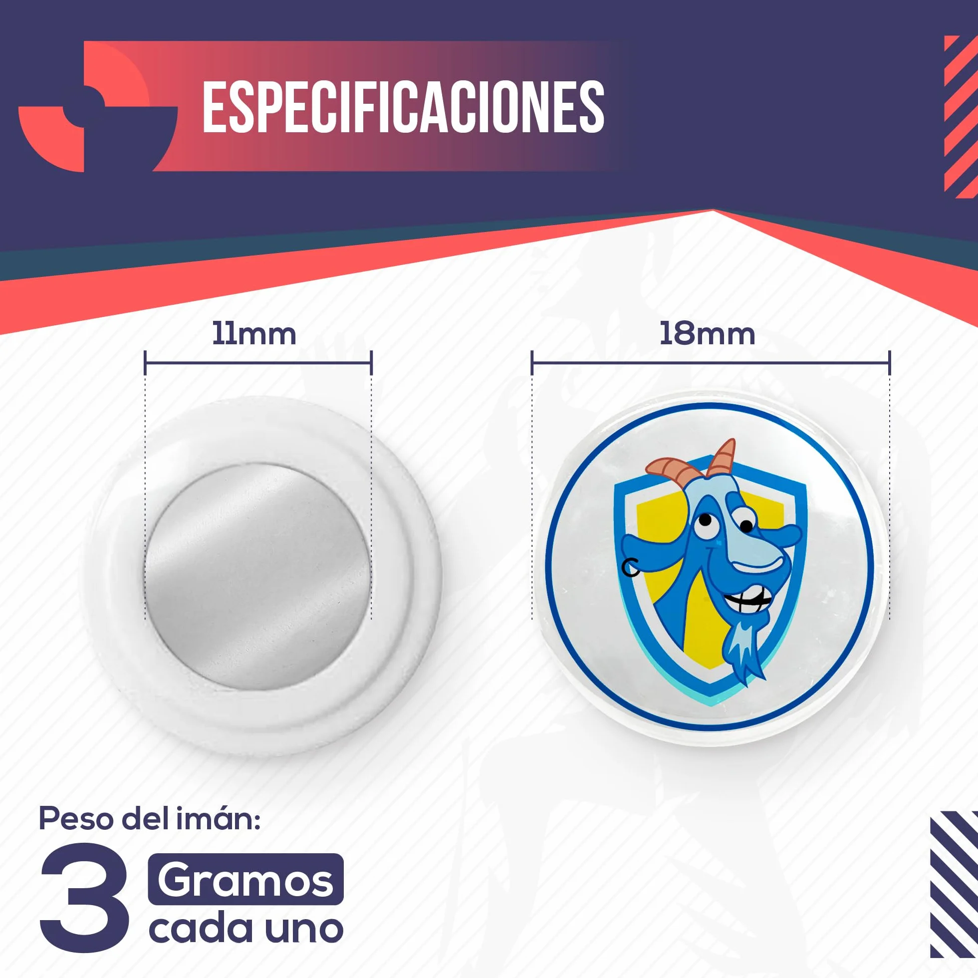 Imanes Deportivos 18mm para Running y Triatlón con Bolsa Impermeable - Pack de 4 - Diseño Cabra Azul