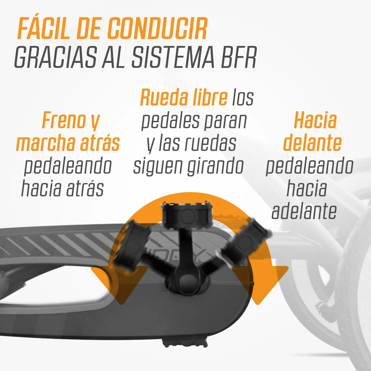 BERG Kart a Pedales Buddy B-Orange | 3-8 años, cuadro resistente, asiento regulable, volante regulable
