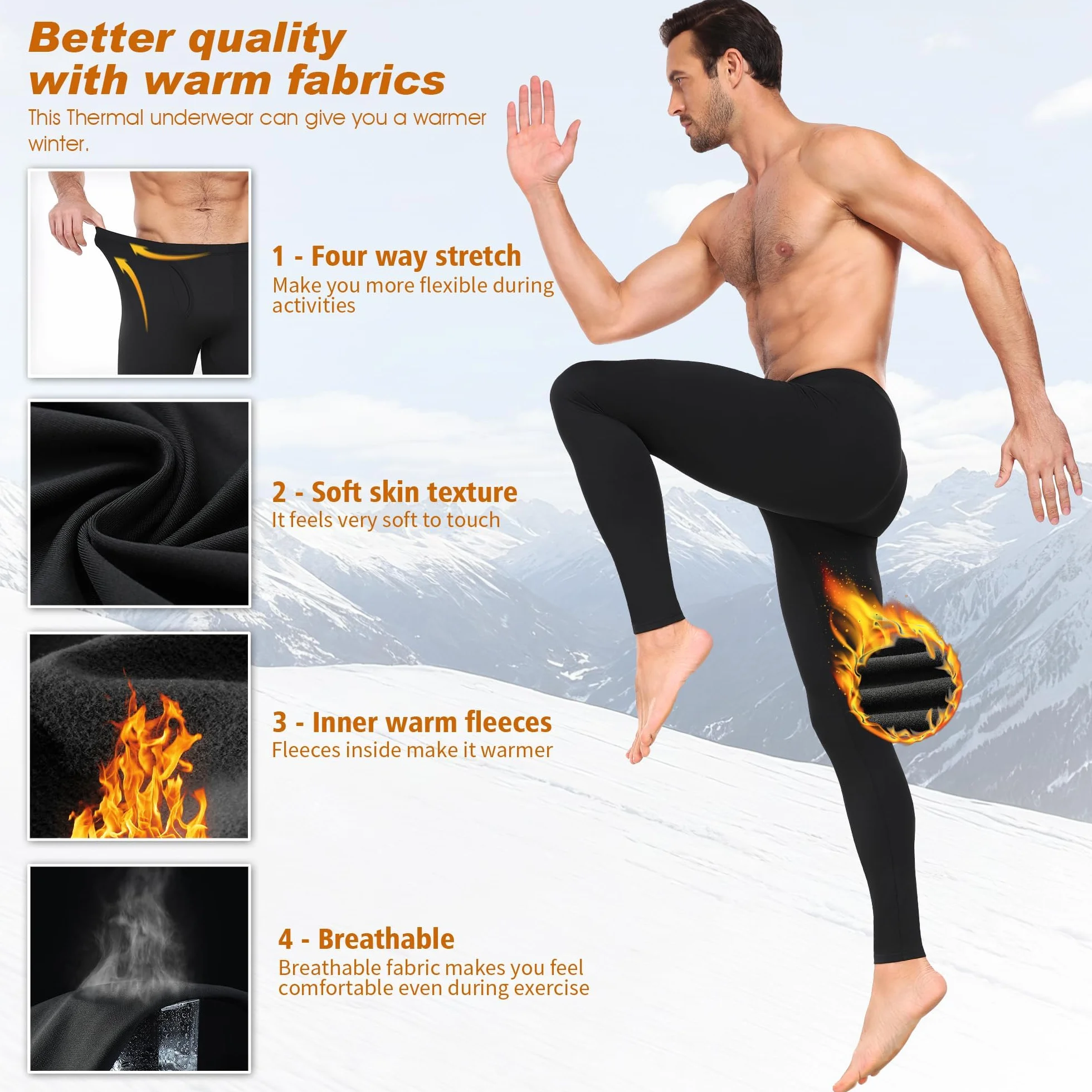 BENNIES Pantalon Termico Hombre Mallas Deporte Running Montaña Ropa Termica Frio Leggins Negro Gris