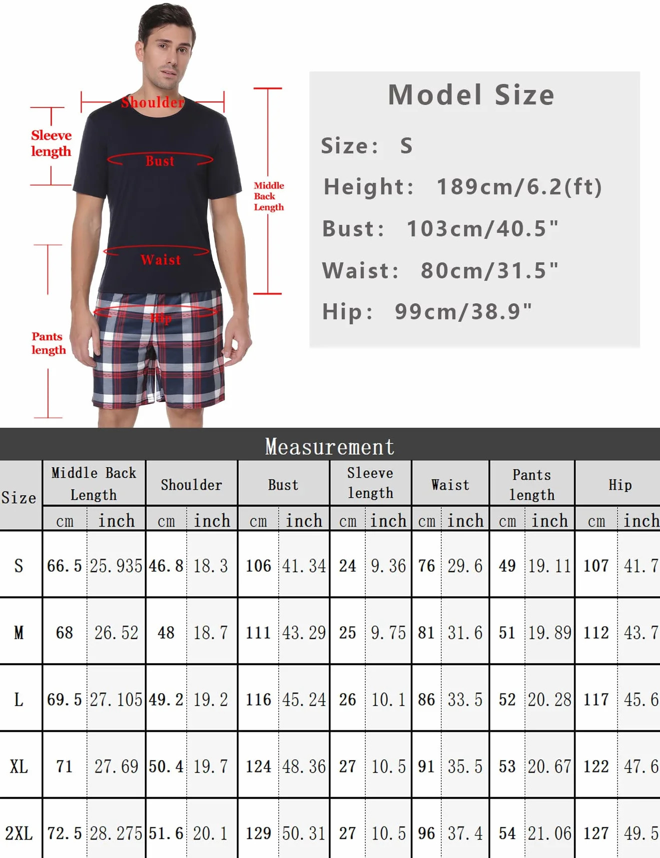 Uniexcosm Pijama Hombre Corto Algodón Cuadros 2 Piezas Cuello Redondo con Bolsillo