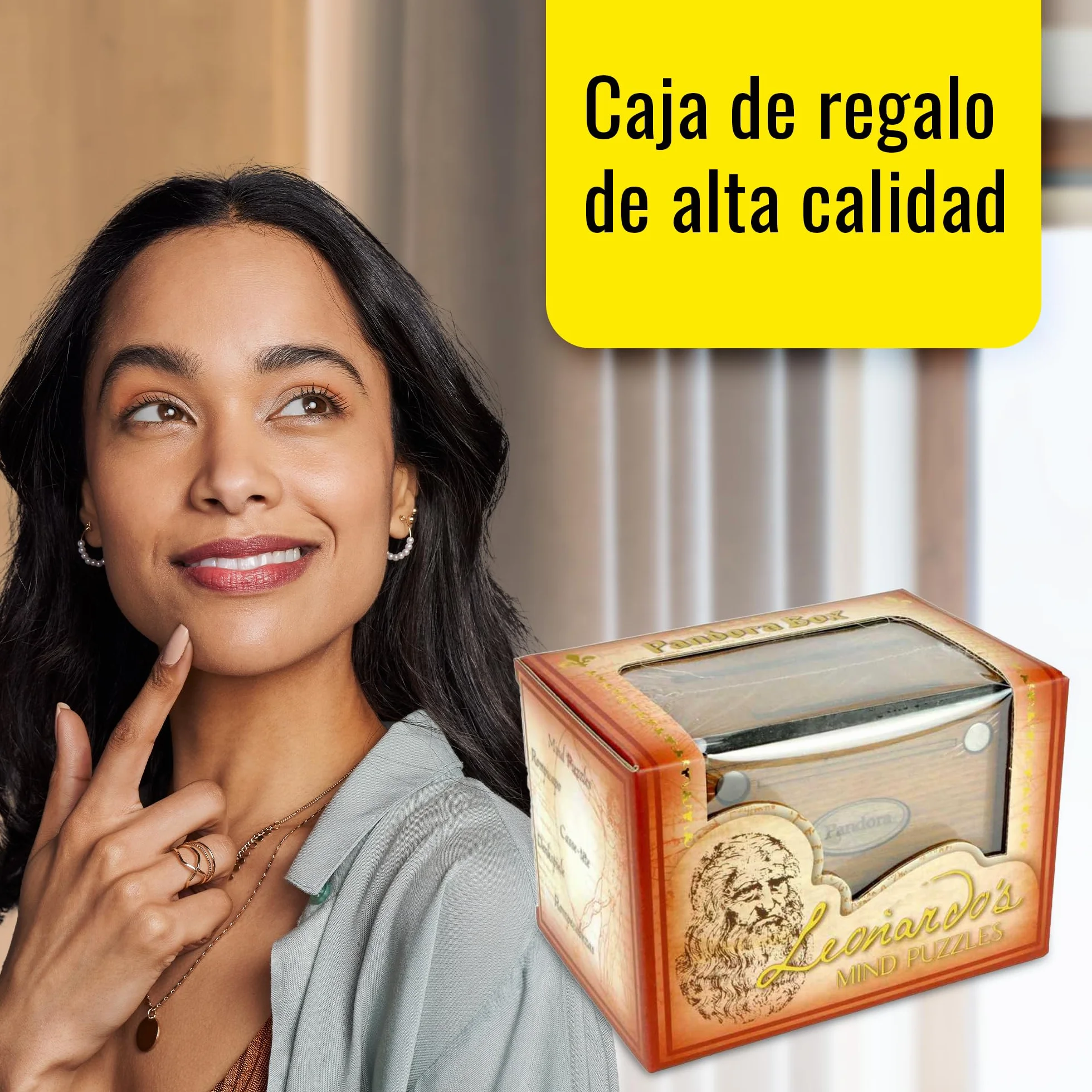 Logica Juegos Art. Pandora Box - El Cofre Secreto - Rompecabezas de Madera - Caja Secreta - Dificultad 5/6 Increíble - Colección Leonardo da Vinci
