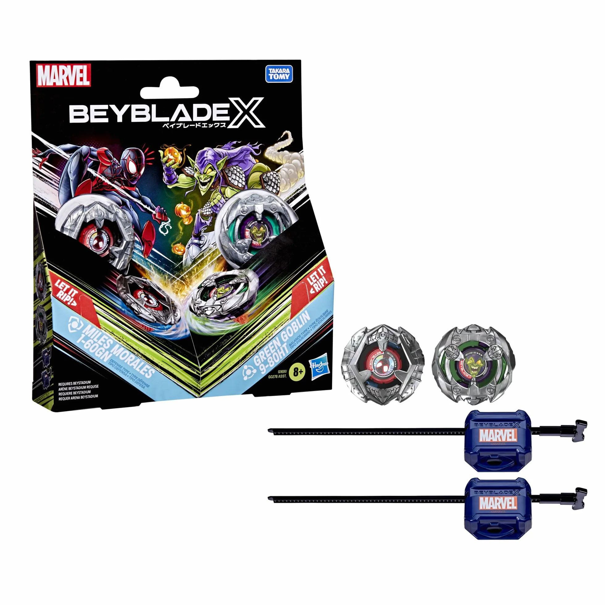 Colaboración Beyblade X y Marvel, Miles Morales 1-60GN vs. Green Goblin 9-80HT