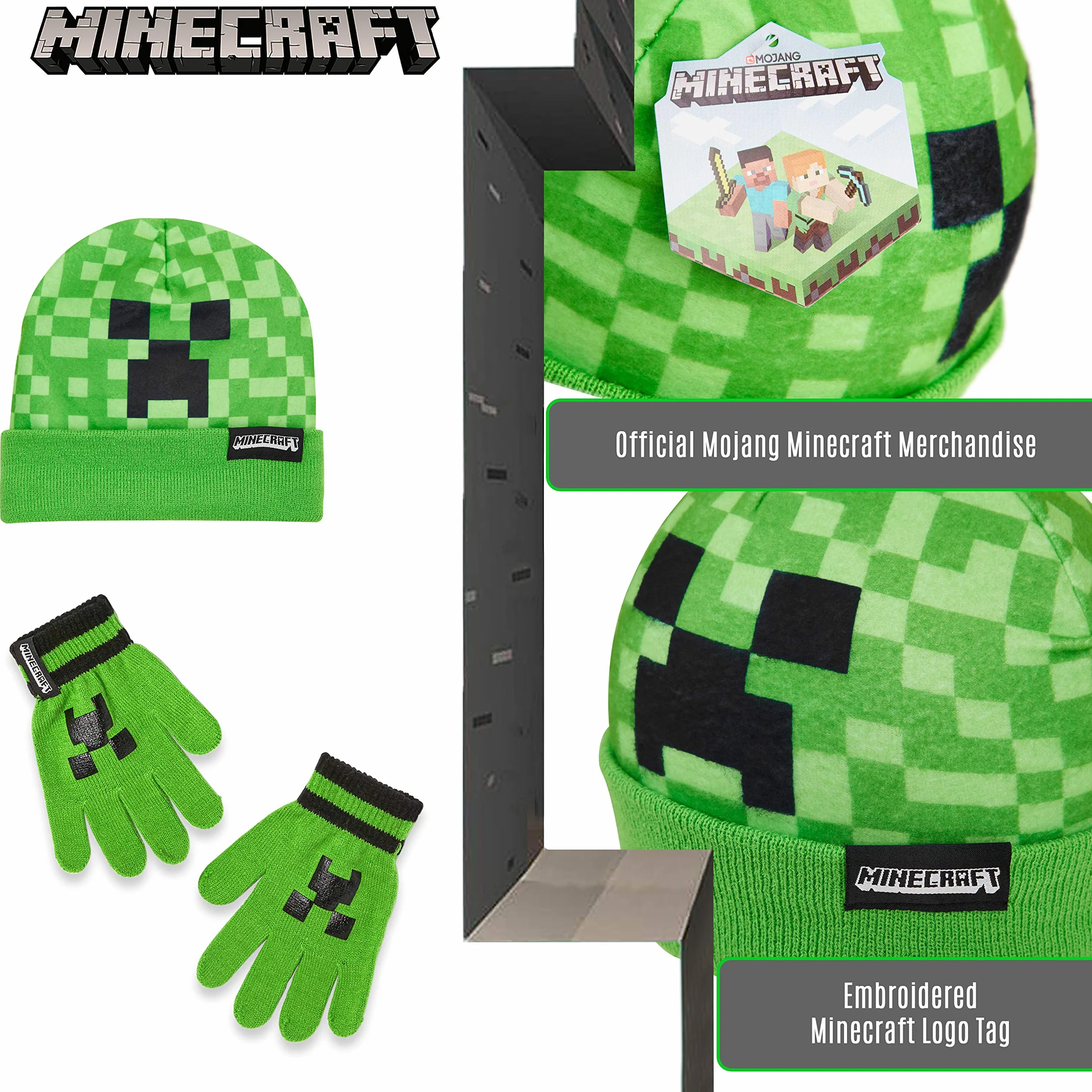 Minecraft Gorro Invierno Sombrero Pescador Set Gorro Guantes Braga Cuello Accesorios 6-14 Años