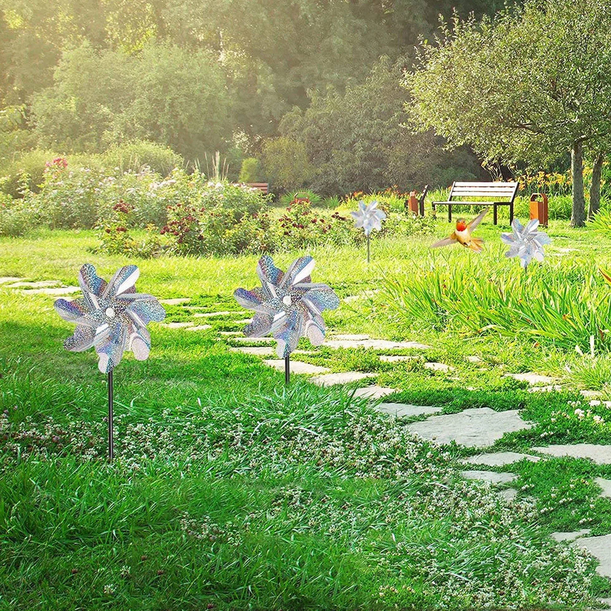 Allaozne 15 Pz Reflectante Molino de Viento, Reflectantes Repelentes de Pájaros, Repelente de Pájaros de Jardín para Protejan Flores y Jardines