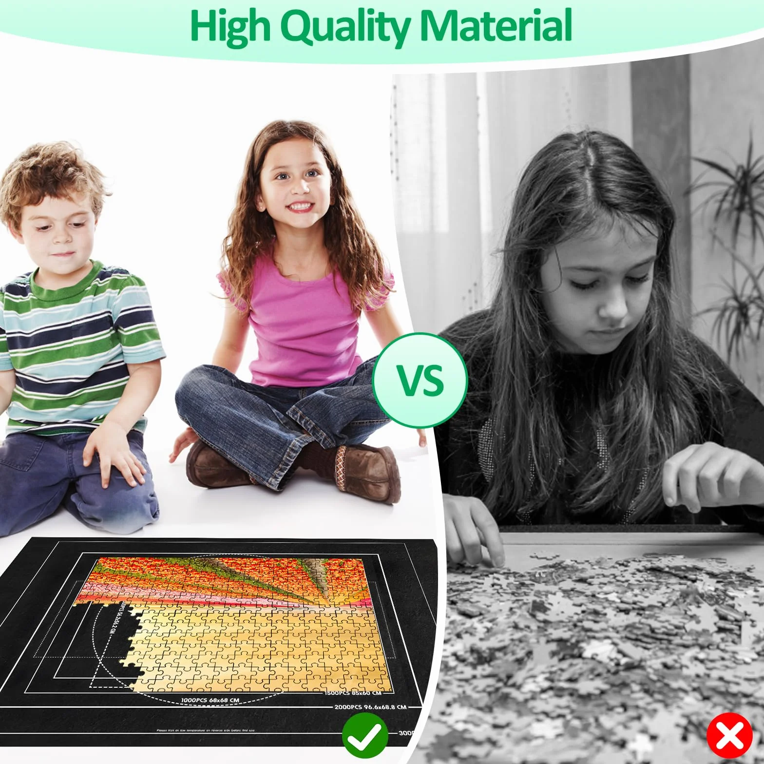 Tapete Puzzle 1500 Piezas, Alfombra Puzzle Enrollable, Estera de Fieltro 116x66cm, Negro