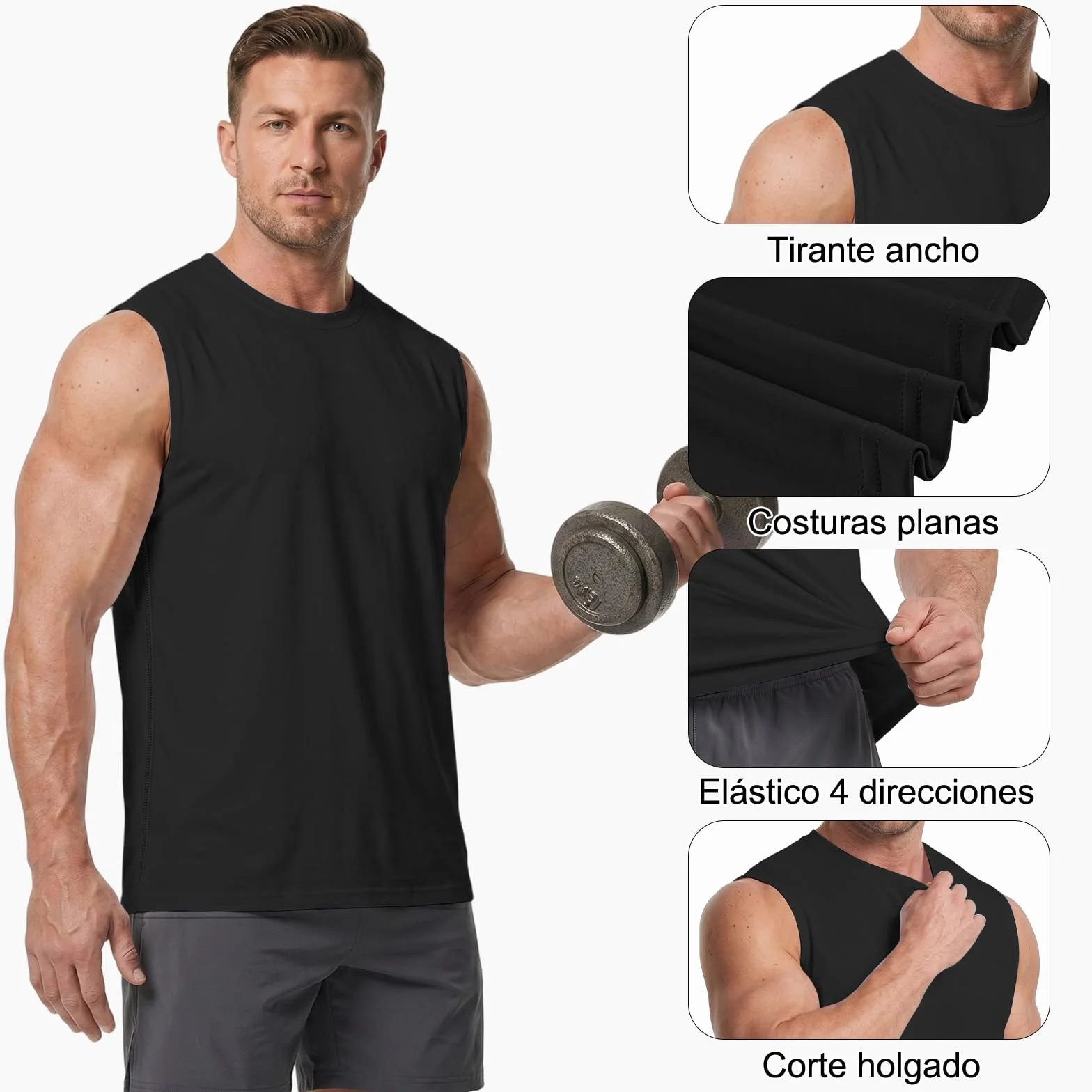 HYCOPROT Camiseta Sin Mangas Hombre Secado Rápido Muscle Tank Top Transpirable Corte Holgado Fitness Gimnasio Running