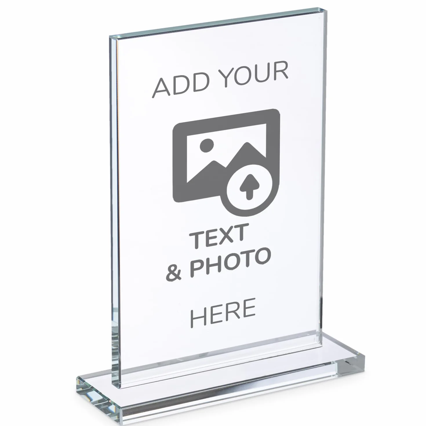 Trofeo Personalizado con Nombre y Texto Cristal Grabado Escala de Grises Rectangular 12x19 cm Incluye Estuche