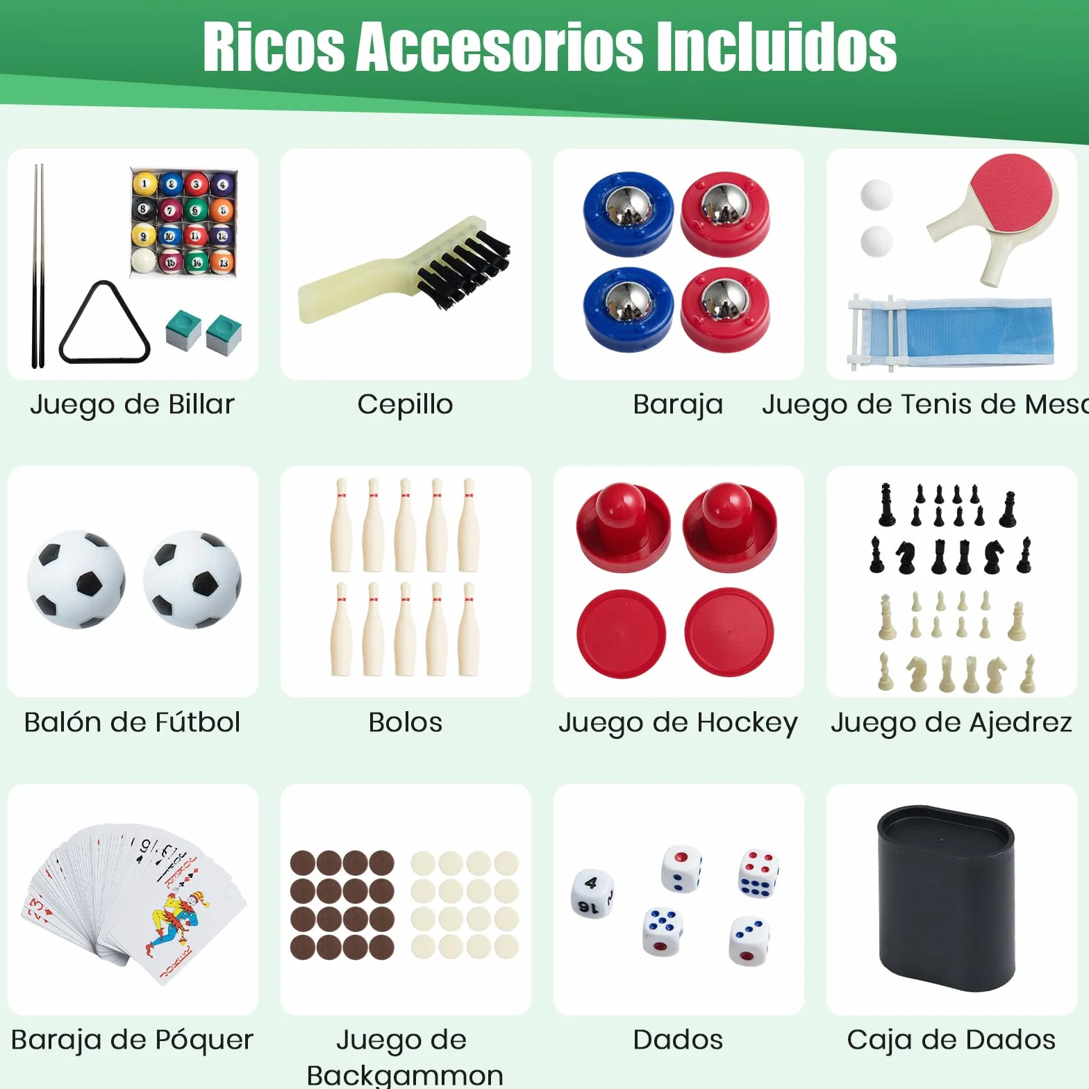 GOPLUS Mesa de Juegos 10 en 1, Mesa Multifuncional con Futbolín, Hockey de Aire, Billar, Ping Pong, Shuffleboard, Bolos, Ajedrez, Damas, Backgammon, Set Apilable para Hogar, Oficina, Bar