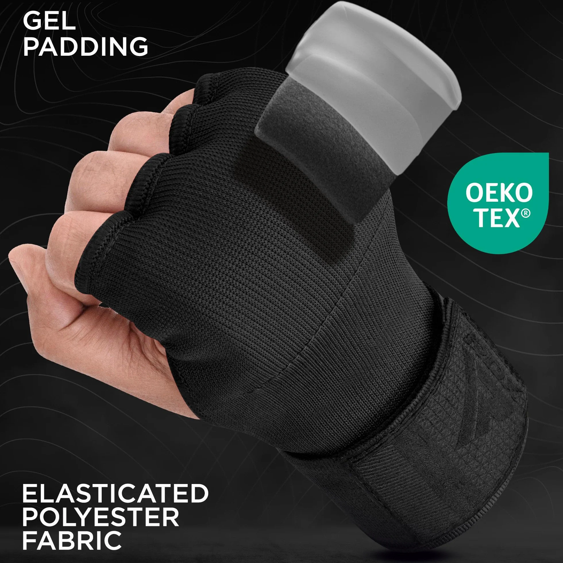 RDX Gel Vendas de Boxeo para Manos Guantes Interiores, Muñequeras Rápidas 100 cm, Protección Puño Acolchado para Muay Thai MMA