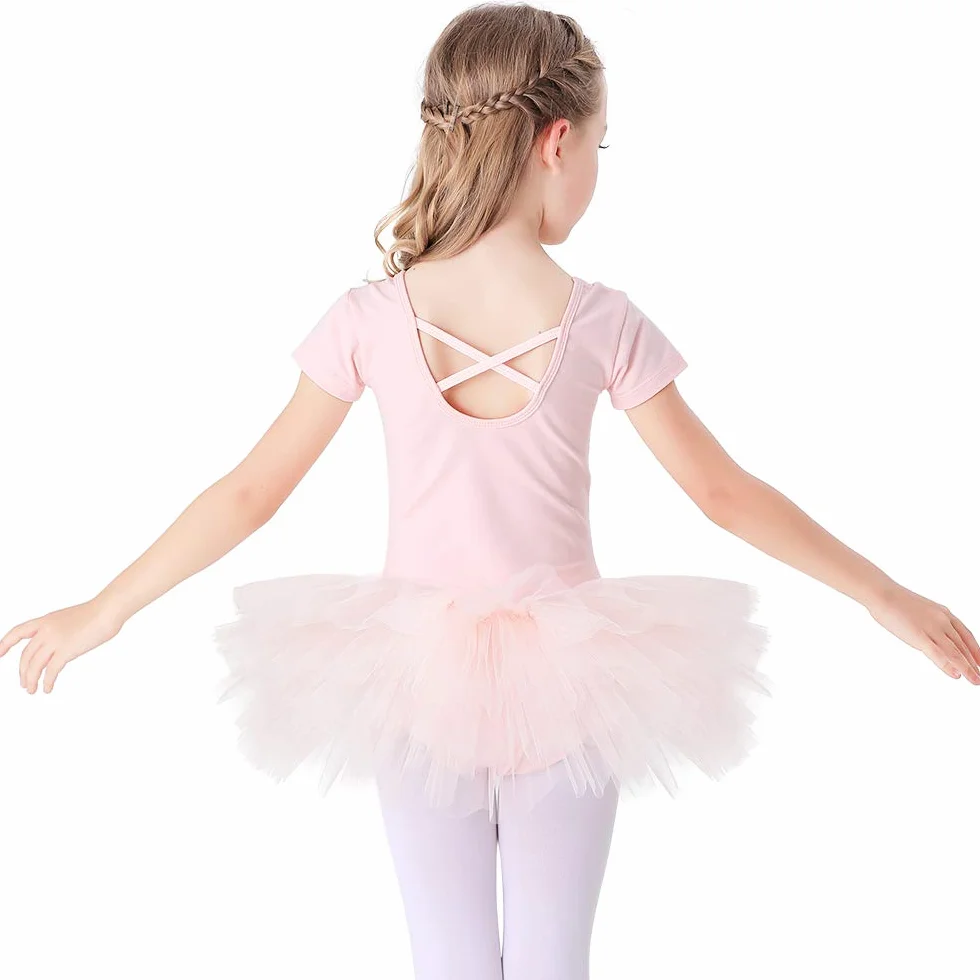 Bezioner Maillot de Danza Tutú Vestido de Ballet Algodón Manga Corta para Niña