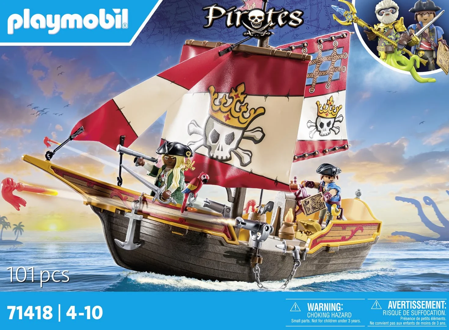 PLAYMOBIL Pirates 71418 Barco Pirata, Aventuras en Alta Mar, Juguetes para niños a Partir de 4 años