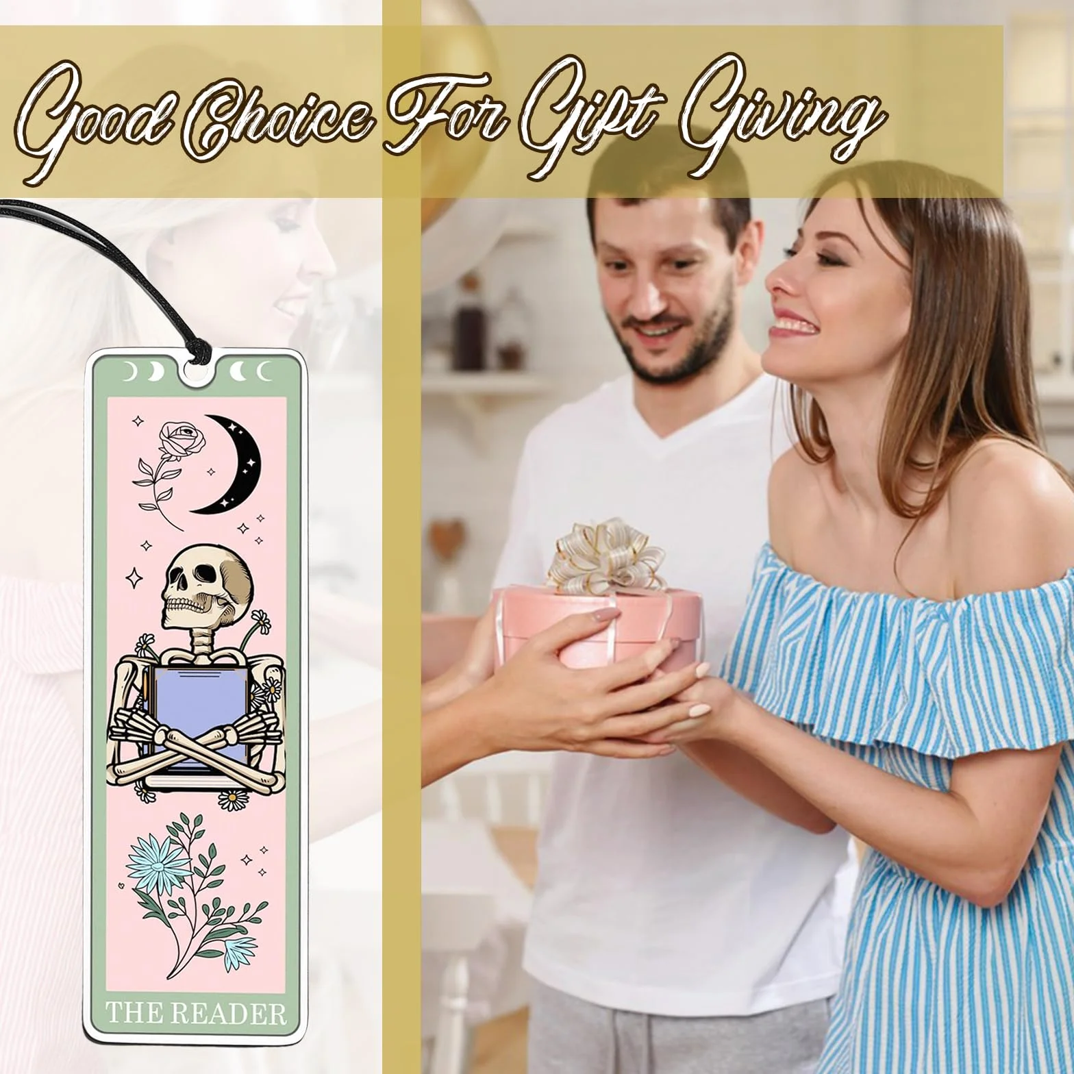 GlamRays Regalos para Amantes de los Libros para Mujeres Marcadores Navideños Marcadores Divertidos para Mujeres Hombres Tarot Marcadores Esqueleto Cartas del Tarot (Verde Claro)