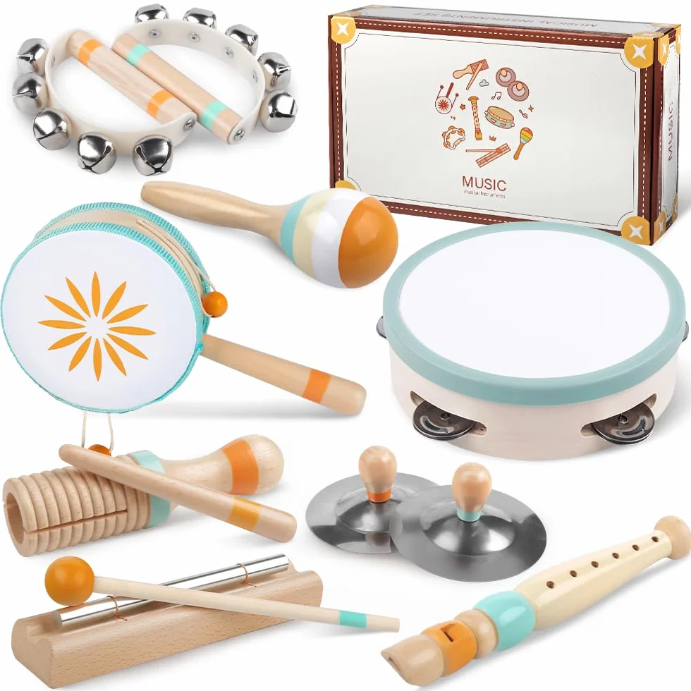 Instrumentos Musicales para Bebés - Juguetes de Madera Montessori para Niños de 1 a 3 Años, Instrumentos de Percusión, Cumpleaños (8 en 1)
