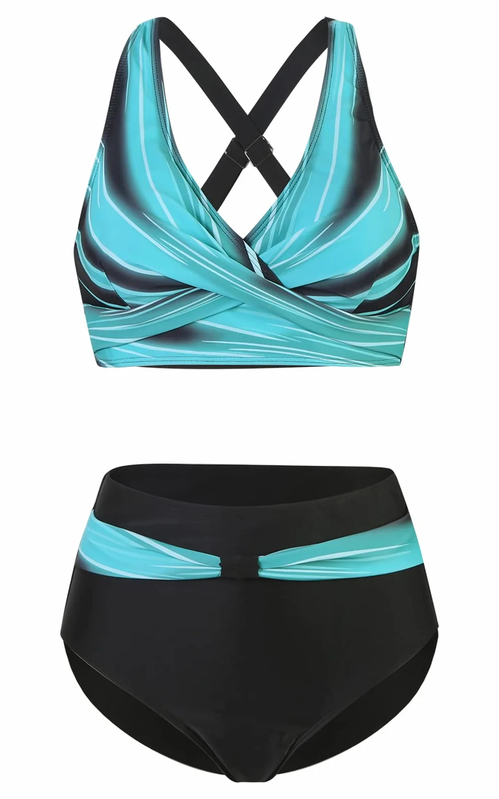 Adigaber Traje de Baño Mujer Estampado Floral Cuello en V Dos Piezas Bikini Cintura Alta Control Vientre