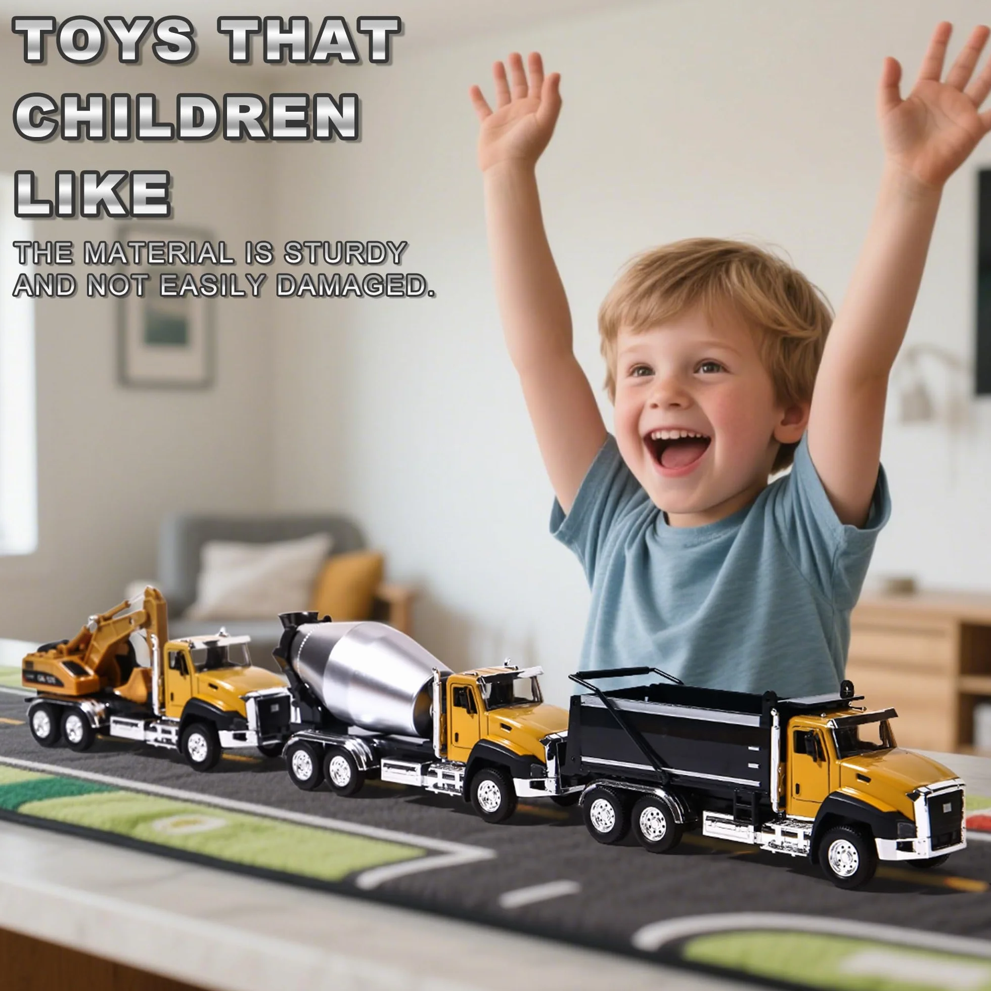 AIUAZA 1/50 Ratio Die-Casting Engineering Construction Vehicle, Mixer Truck, Alloy Collection Model Car, Boy's Door Opening Pull Back Car Toy (Excavator)