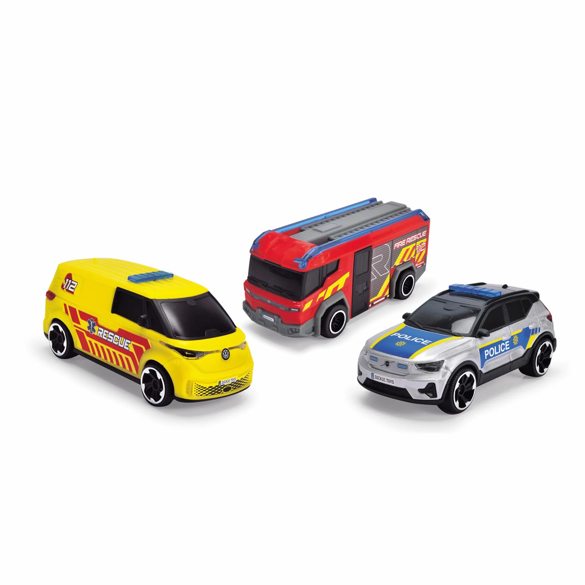 Dickie Equipo SOS 16CM. Set de emergencias; Ambulancia, Bomberos y policia. A Partir de 3 años (203712028038)