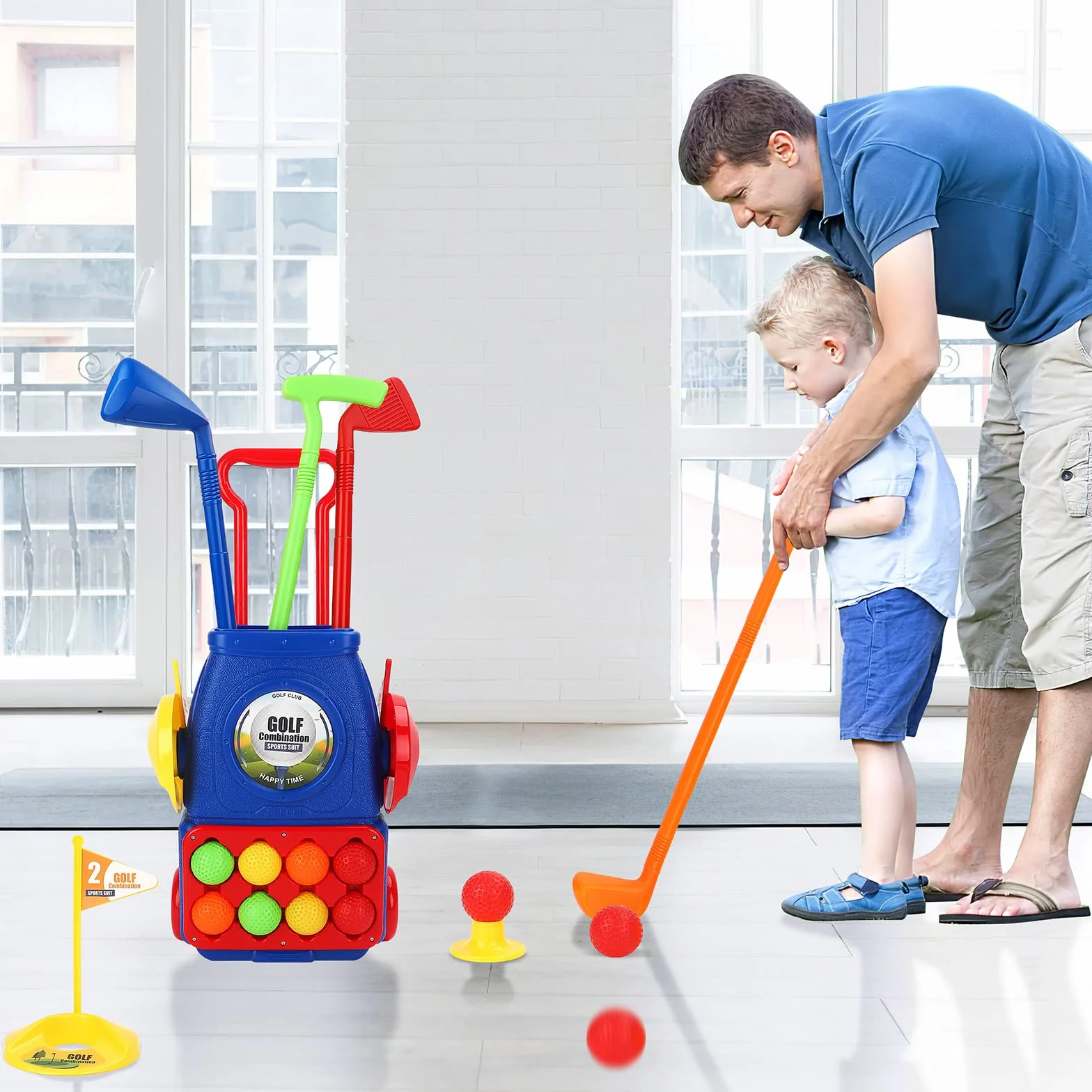deAO Juego de Golf para Niños, Mini Golfista Plástico, con 4 Palos de Golf, 8 Pelota de Golf, Carro de Golf, Juguete Educativo Temprano Infantiles 3 4 5 6 años