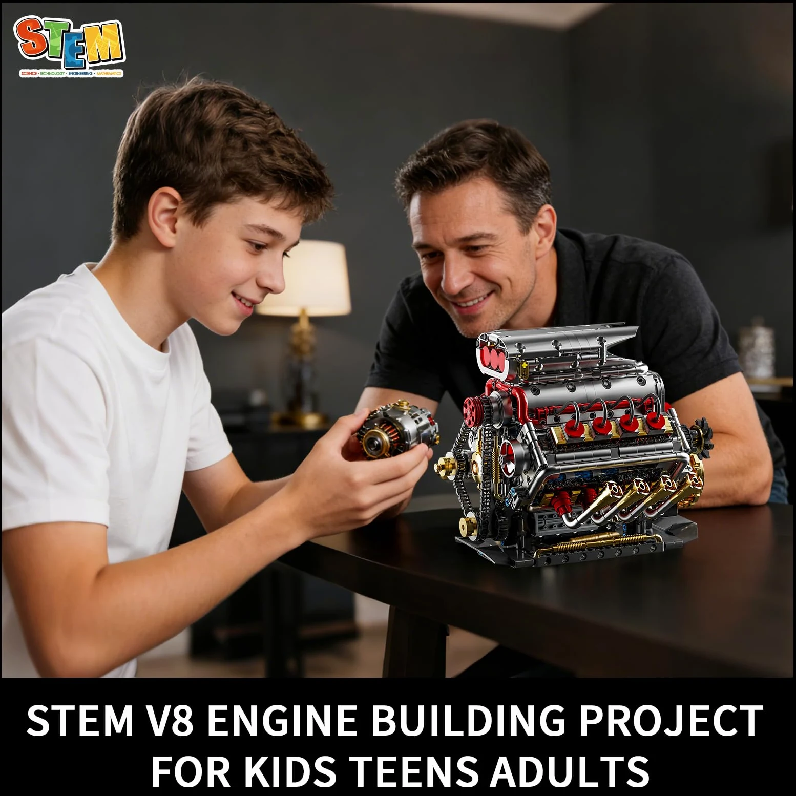 Juego de bloques de construcción de motor Technik V8, Ideas V8, juego propio para adultos, compatible con Lego, STEM, juguete regalo para fans de coches y niños a partir de 14 años (1176 piezas)