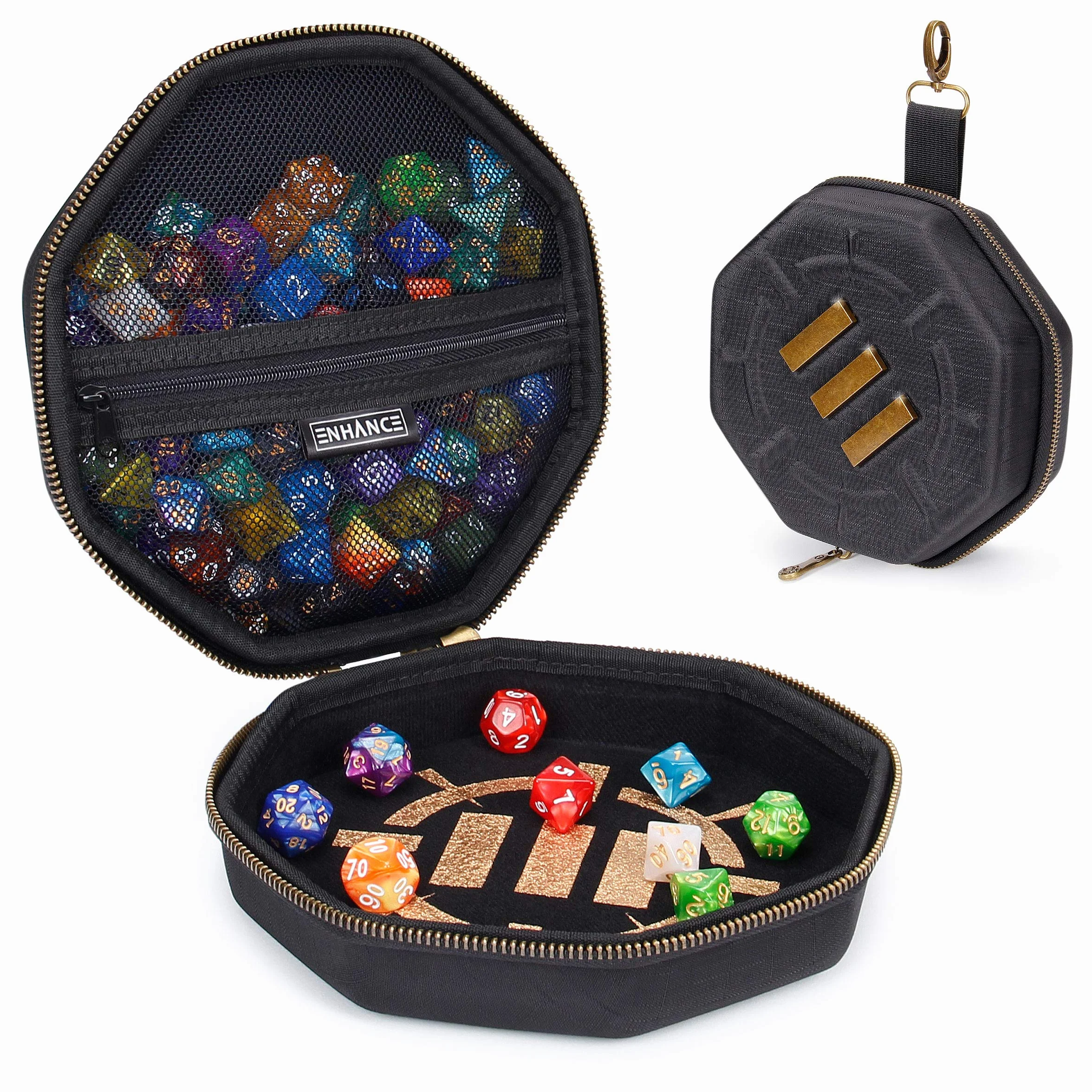 ENHANCE Caja de Dados para Juegos de Mesa - Contenedor de Almacenamiento para hasta 150 Dados RPG - Diseño Protector Resistente con Interior Suave