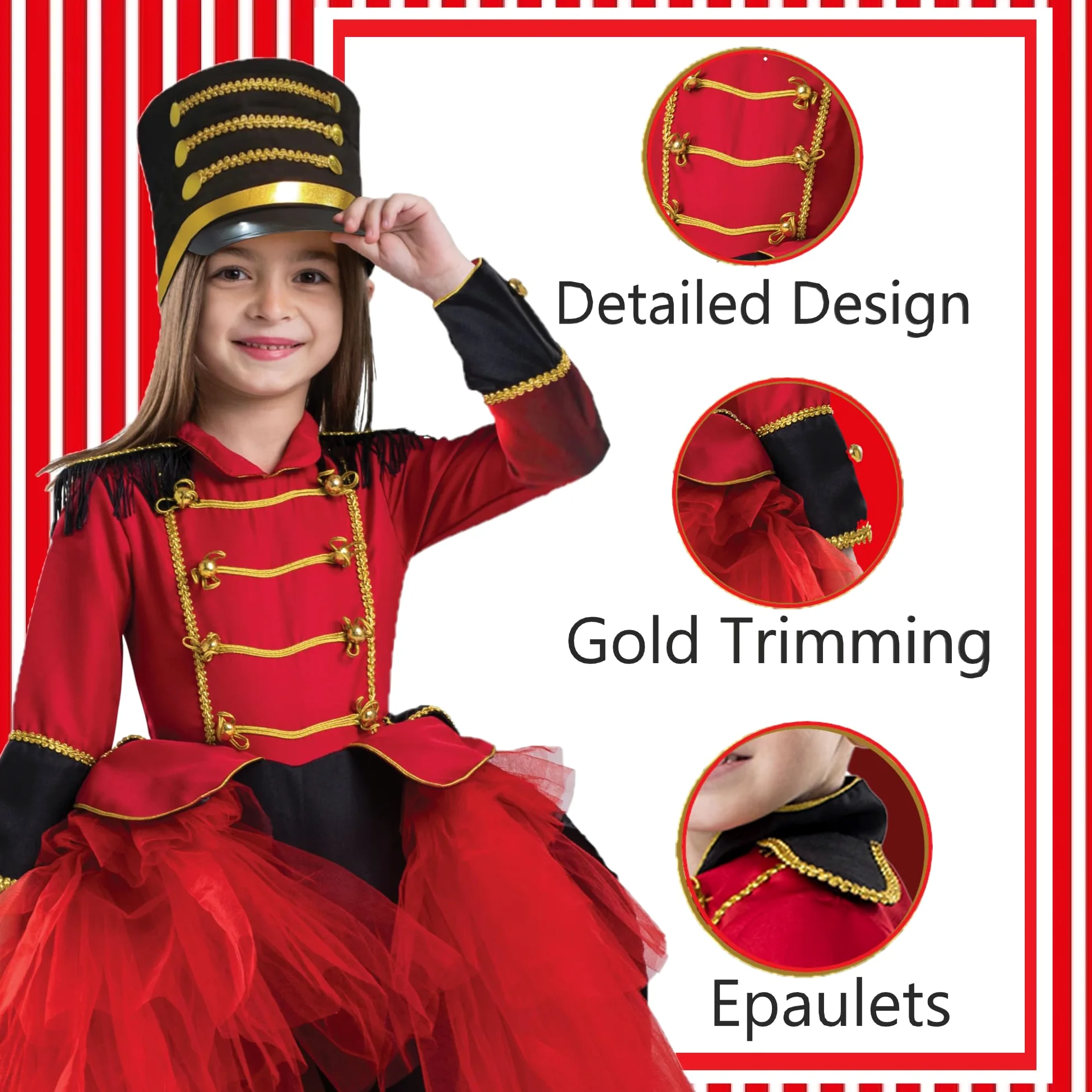 Dress Up America Disfraz Majorette De Banda - Disfraz De Cascanueces Para Niñas Para Juegos De Rol - Uniforme De Soldado De Juguete Para Niños - Nutcracker Costume Para Niños