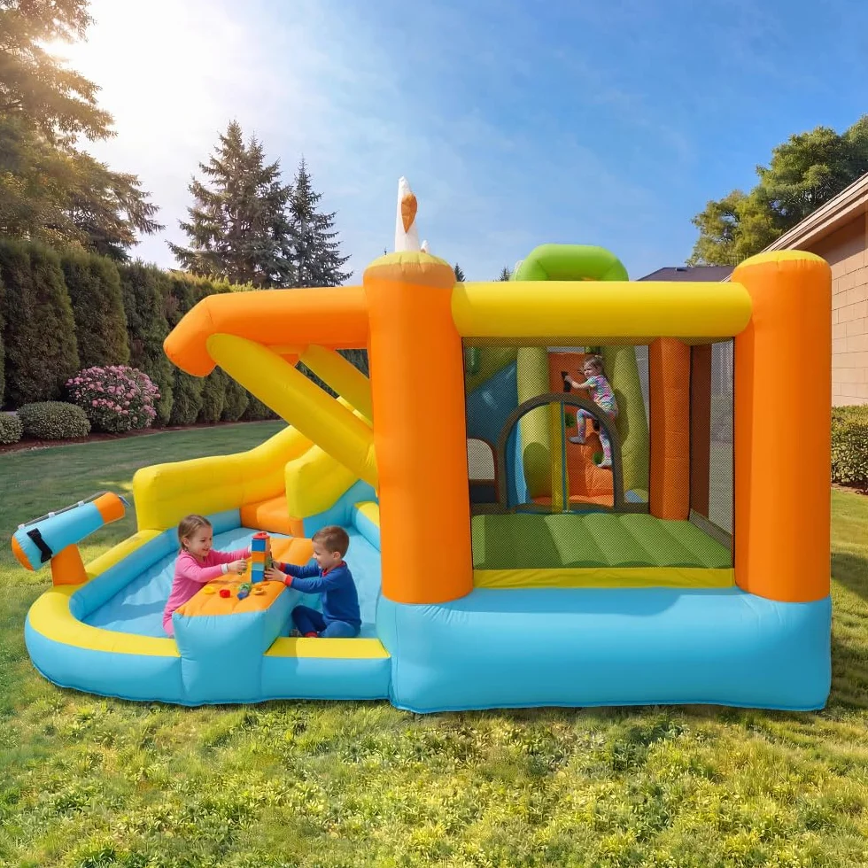 Castillo Hinchable con tobogán acuático y Piscina, Castillo Hinchable de Juegos acuáticos para Exteriores, Parque Infantil acuático con Ventilador, Juguete Hinchable Grande para niños (433x375x165cm)