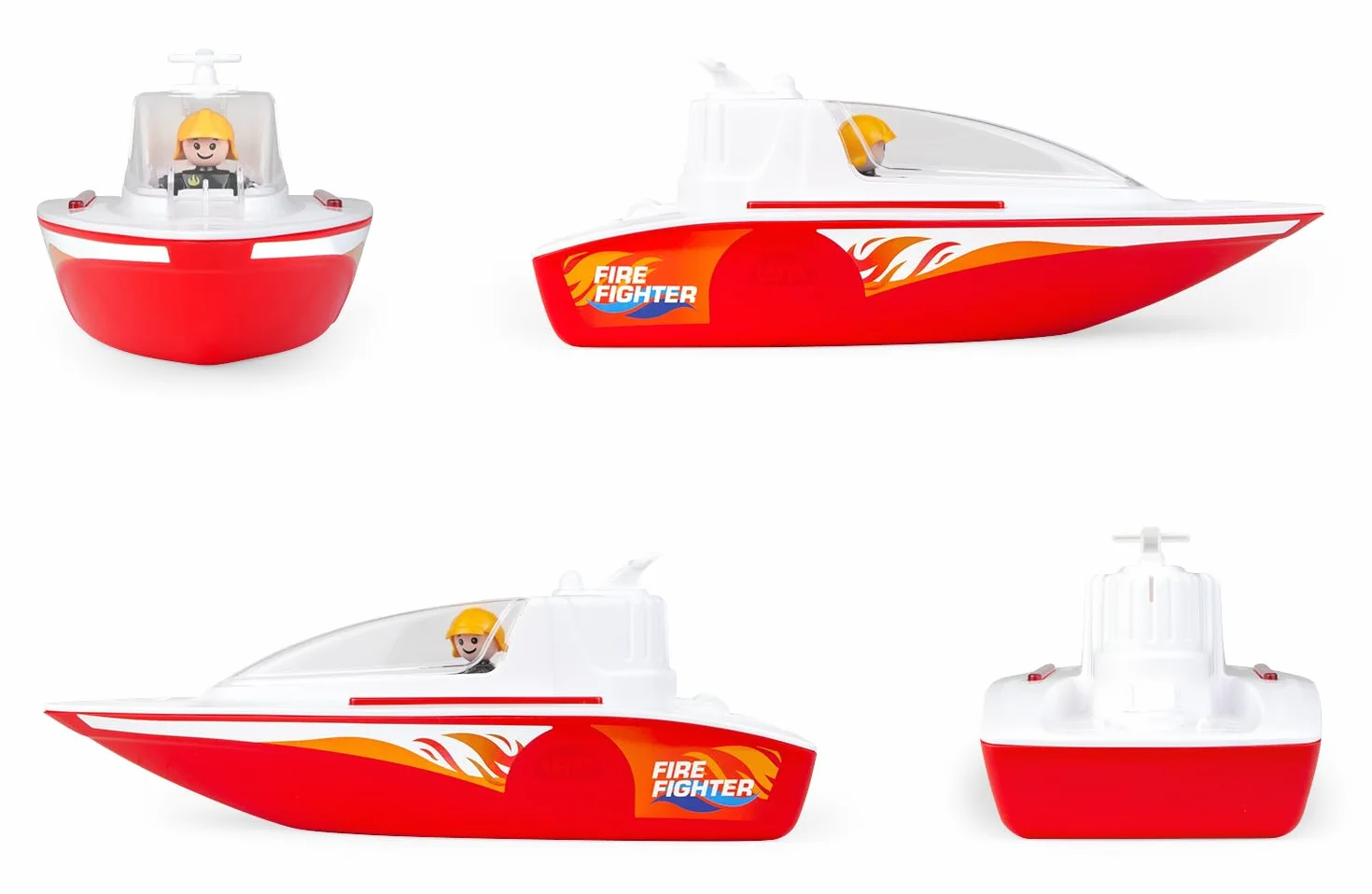Lena - BOAZZ Barco de Fuego 36 cm, Barco de Juguete Adecuado para Uso en Interiores y Exteriores, para niños a Partir de 2 años, Cabina abatible, Dos Asientos más Figura de Juego