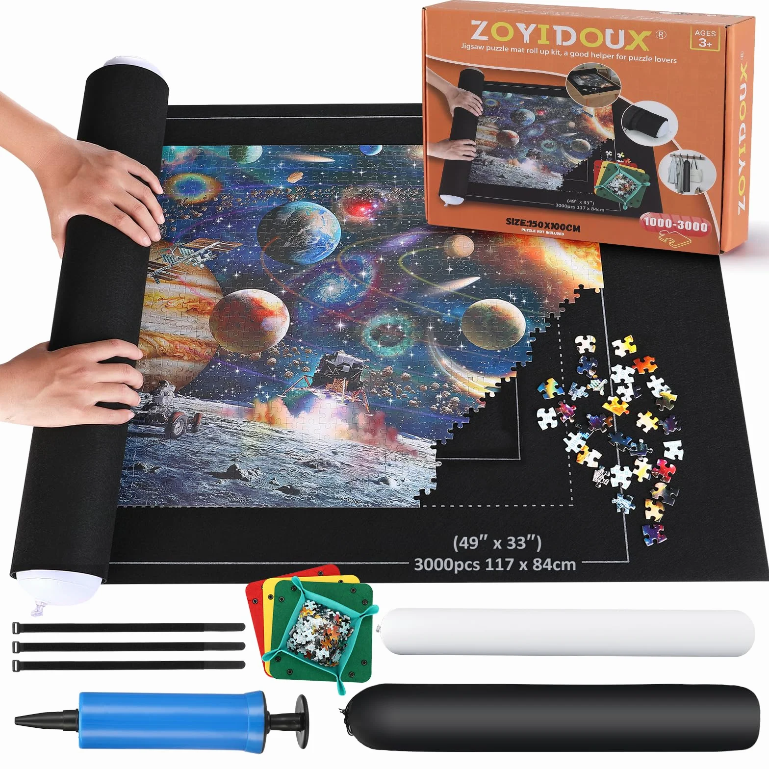 Tapete Puzzle, Tapete para Enrollar Puzzles, Tapete para Puzzles 3000 Piezas, Puzzle Mat Negro,Estera de Rompecabezas Portátil, Puzzle Mat Roll