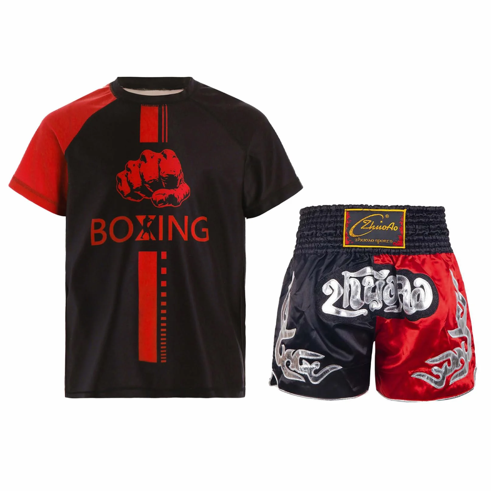 Runhomal Niños Pantalones Cortos Boxeo MMA Kickboxing Combate Artes Marciales Entrenamiento Competición Conjunto Deportivo 5-16 Años