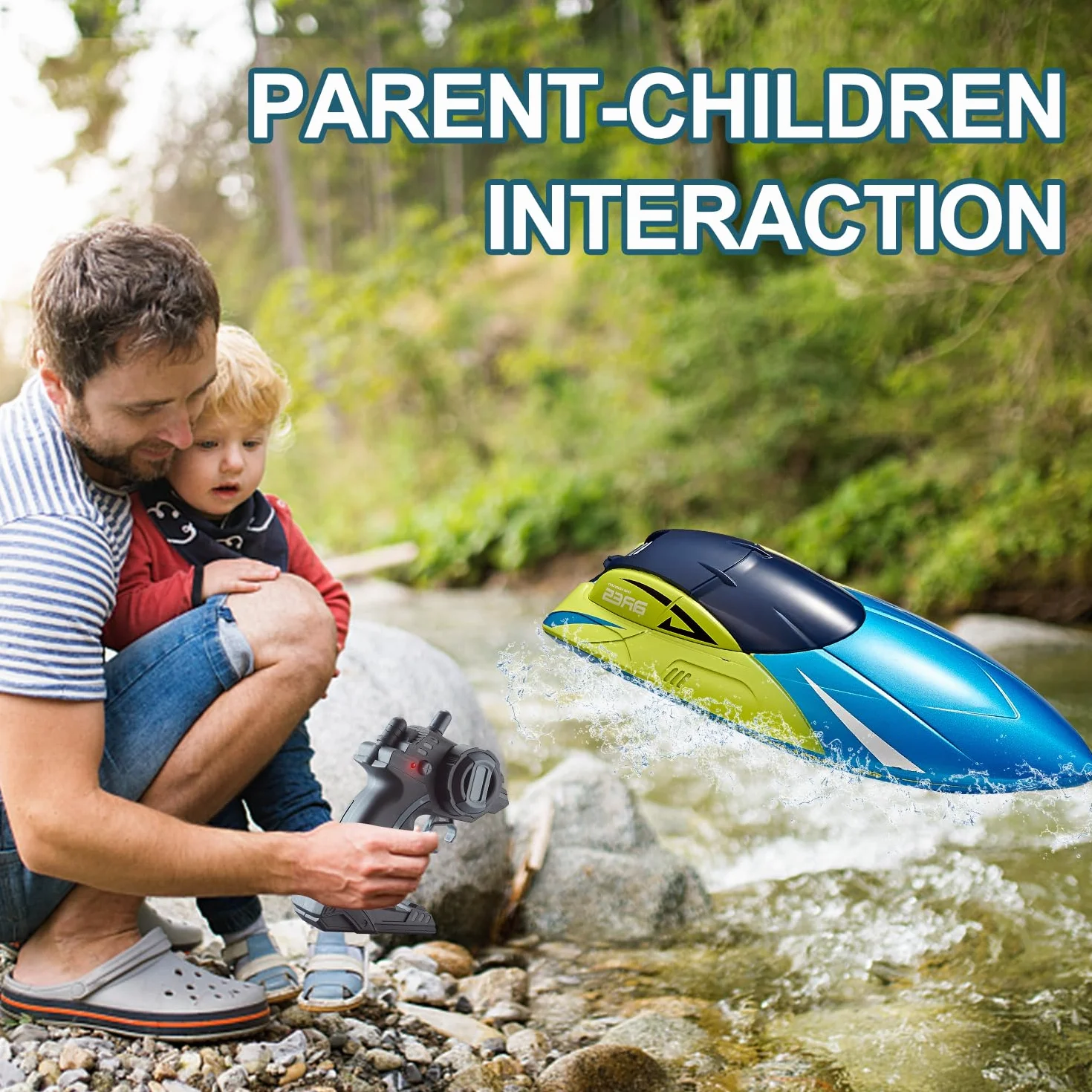4DRC Barco RC con luz LED, más de 30 Minutos, para Piscinas y Lagos más de 20 mph, Barcos de Carreras de 2,4 GHz, 2 baterías,Juguete de Piscina para niños a Partir de 8 años