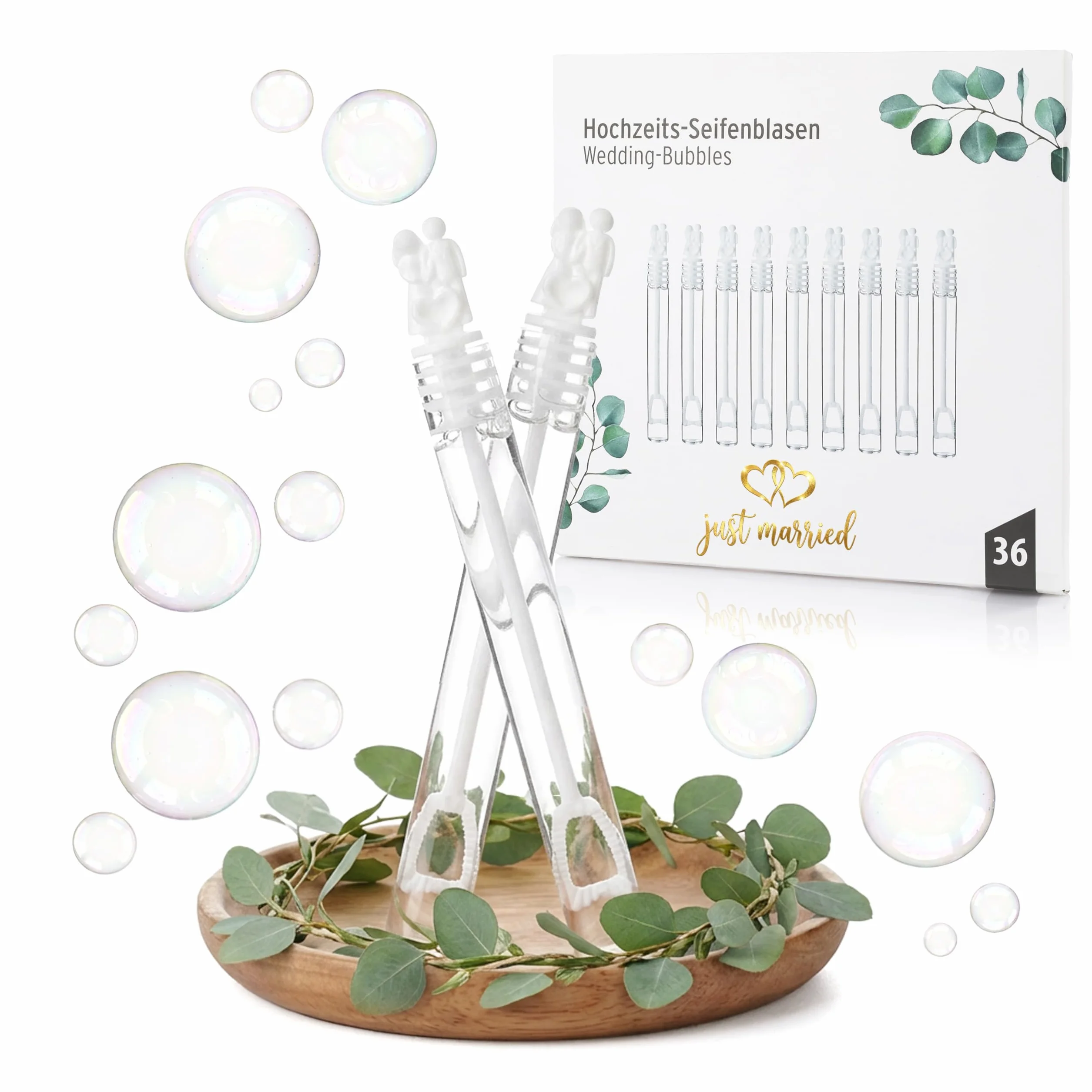 Juego de 36 pompas de jabón para bodas de Nordstern - Líquido para pompas de jabón con asa de novia y novio - como regalo para invitados y decoración para boda, boda de oro, compromiso