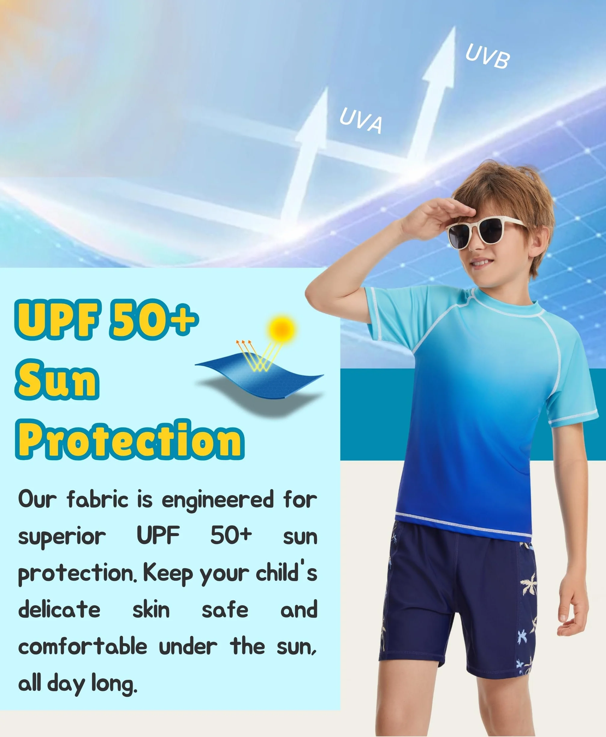 AMZSPORT Camiseta Proteccion Solar Niño Manga Corta Natación Secado Rápido