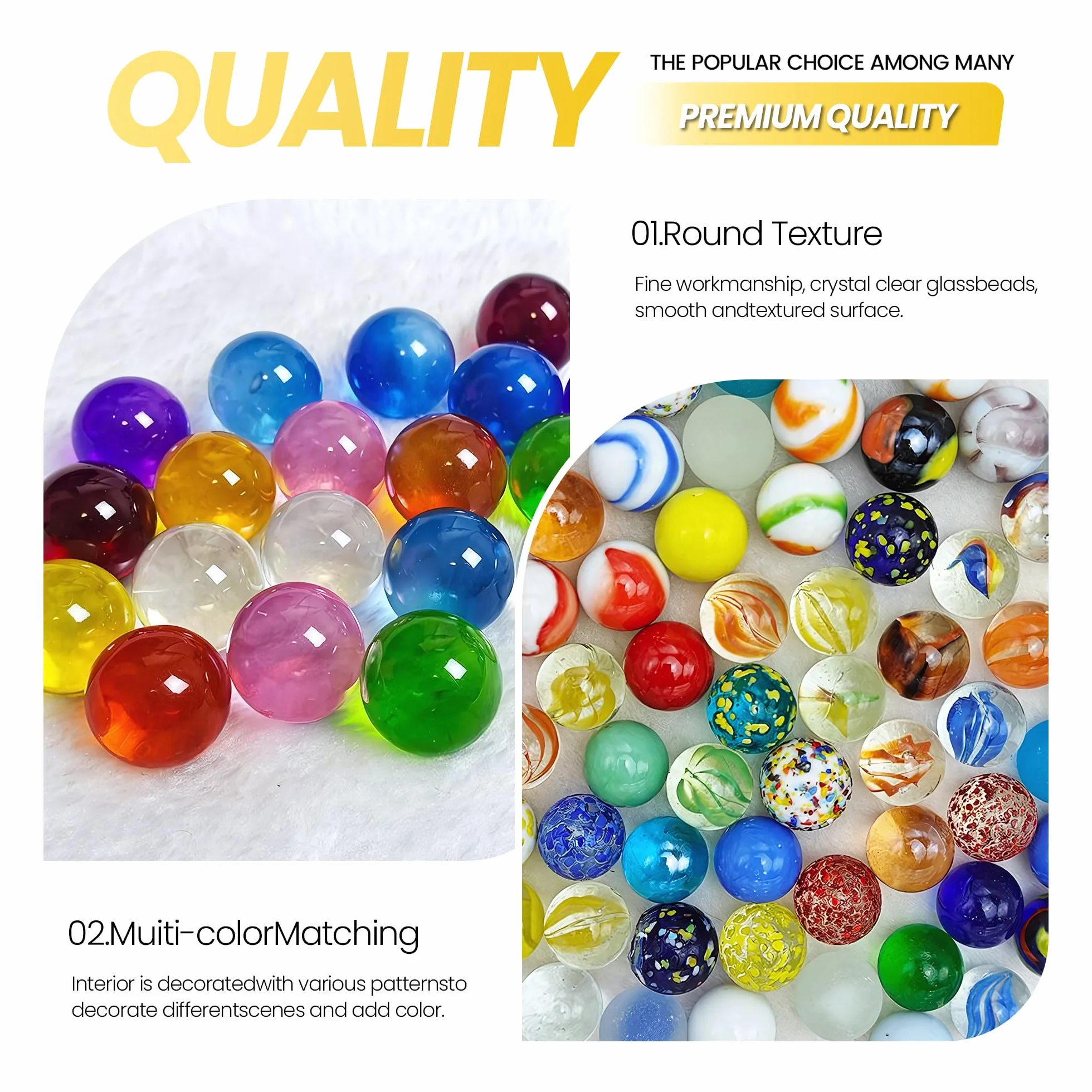Juego de 70 bolas de cristal (16 mm x 60 - Pequeñas bolas de colores con motivos + 16 mm x 10 transparentes sin patrón), bolsa de almacenamiento para bolas de cristal, mezcla de bolas multicolores