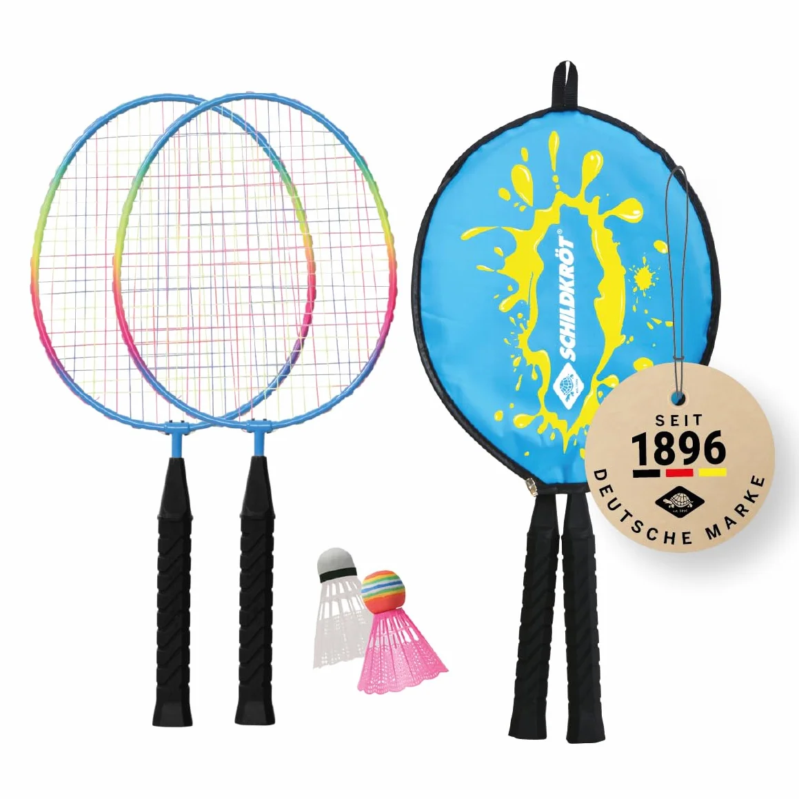 Schildkröt Set de Bádminton Junior 2 Raquetas Acortadas 45,5 cm 2 Volantes Funda de Transporte