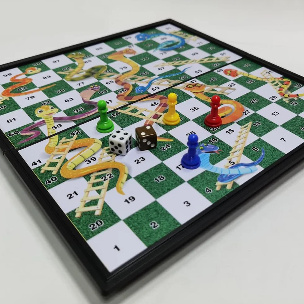 POFET Juego de Mesa Plegable magnético Snakes and Ladders, Juego de diversión Familiar