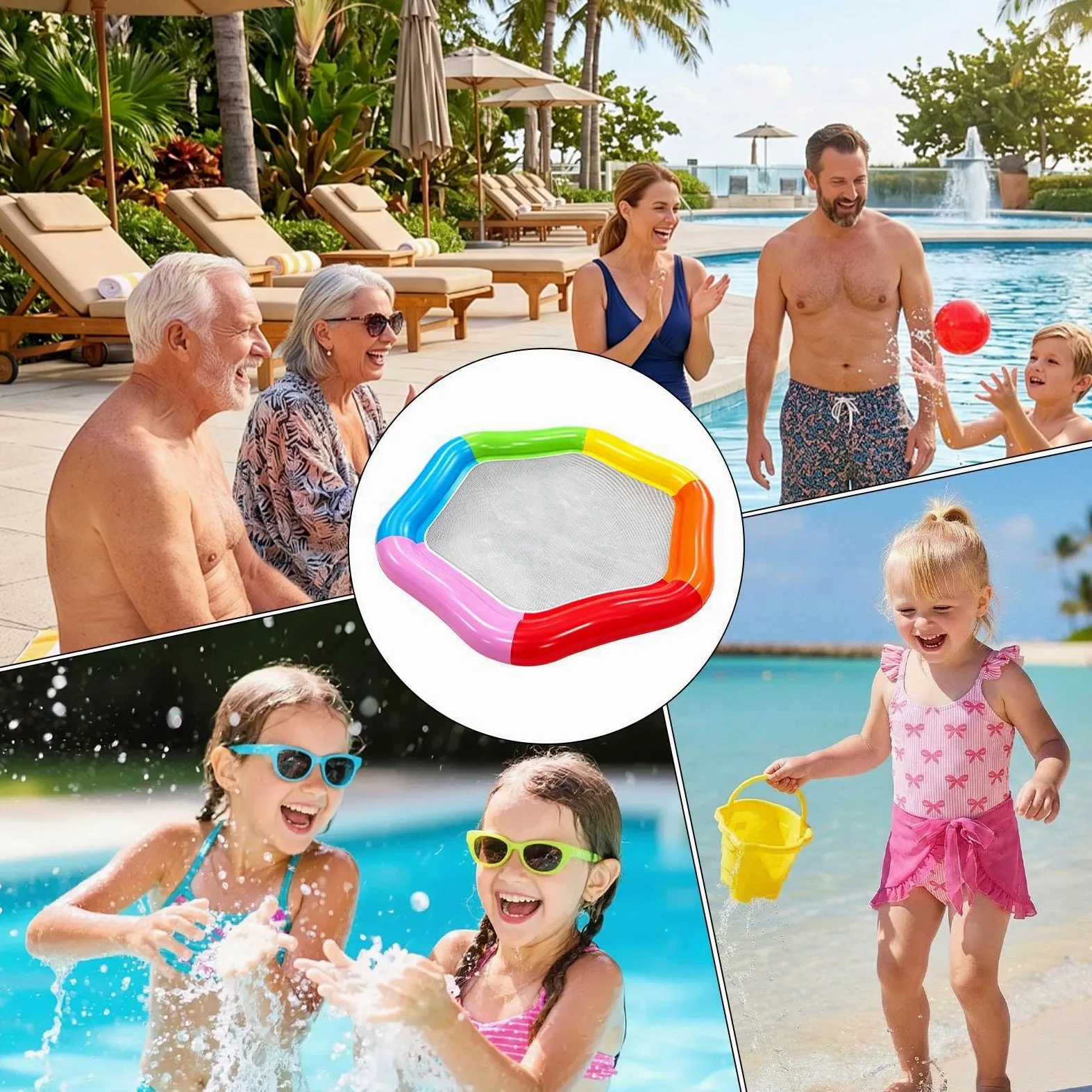 Sillón Hinchable para Piscina - Hexágono PVC Antifugas De Gran Tamaño Biplaza - Sillón Flotante De Agua para Piscina,para Playa Hotel Parques Jardín Ríos Y Diversión Acuática Viajes Y Vacaciones