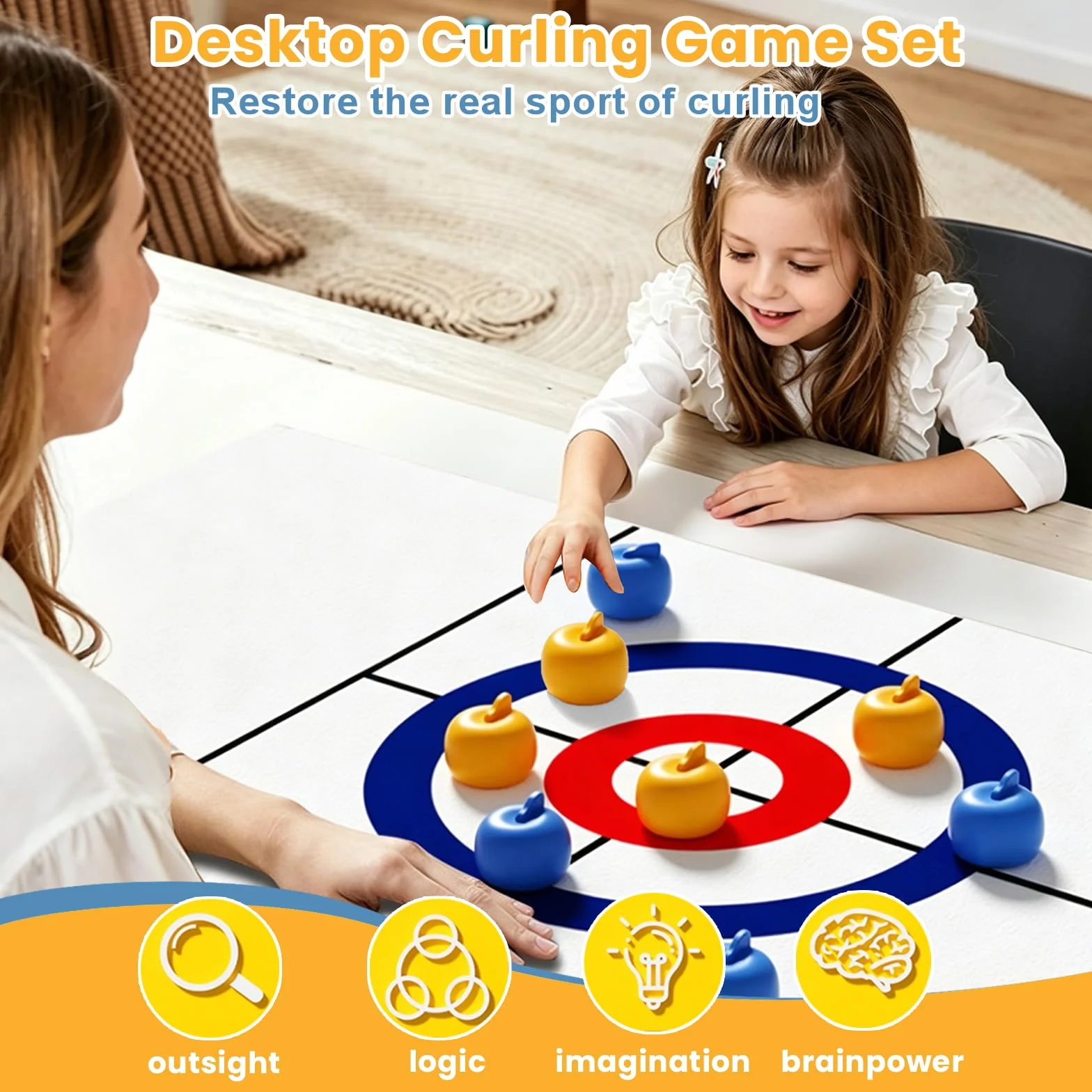 Mini Juego de Curling Mesa, 133 * 28 cm Juego Familiar de Tablero Curling, para Familia Fiesta Oficina Navidad Cumpleaños Interacción Entre Padres e Hijos Adultos y Niños
