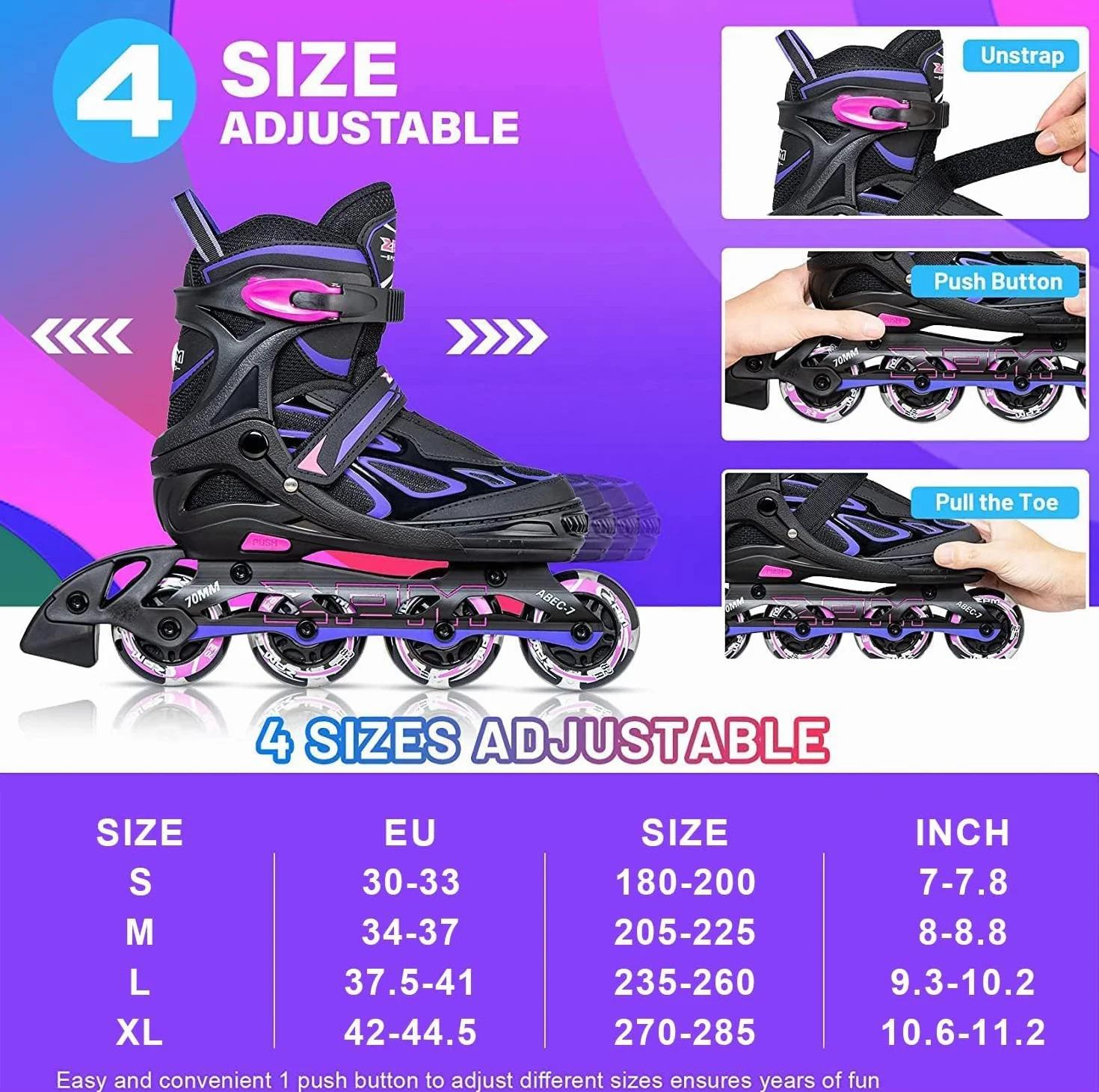 2PM Sports Patines en Línea Ajustables para Niños, Tallas 30-44