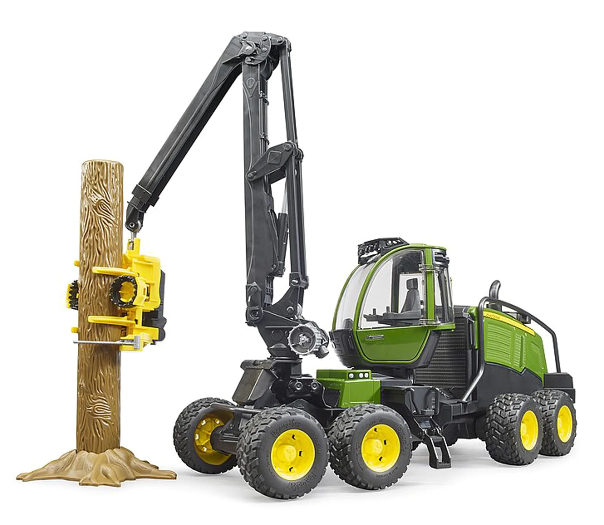 bruder 02135 - Cosechadora John Deere 1270G con 1 tronco de árbol - 1:16 Vehículo, Granja, Bosque, Silvicultura, Tractor, Tractor agrícola, Bulldog, Transporte de madera, Juguete